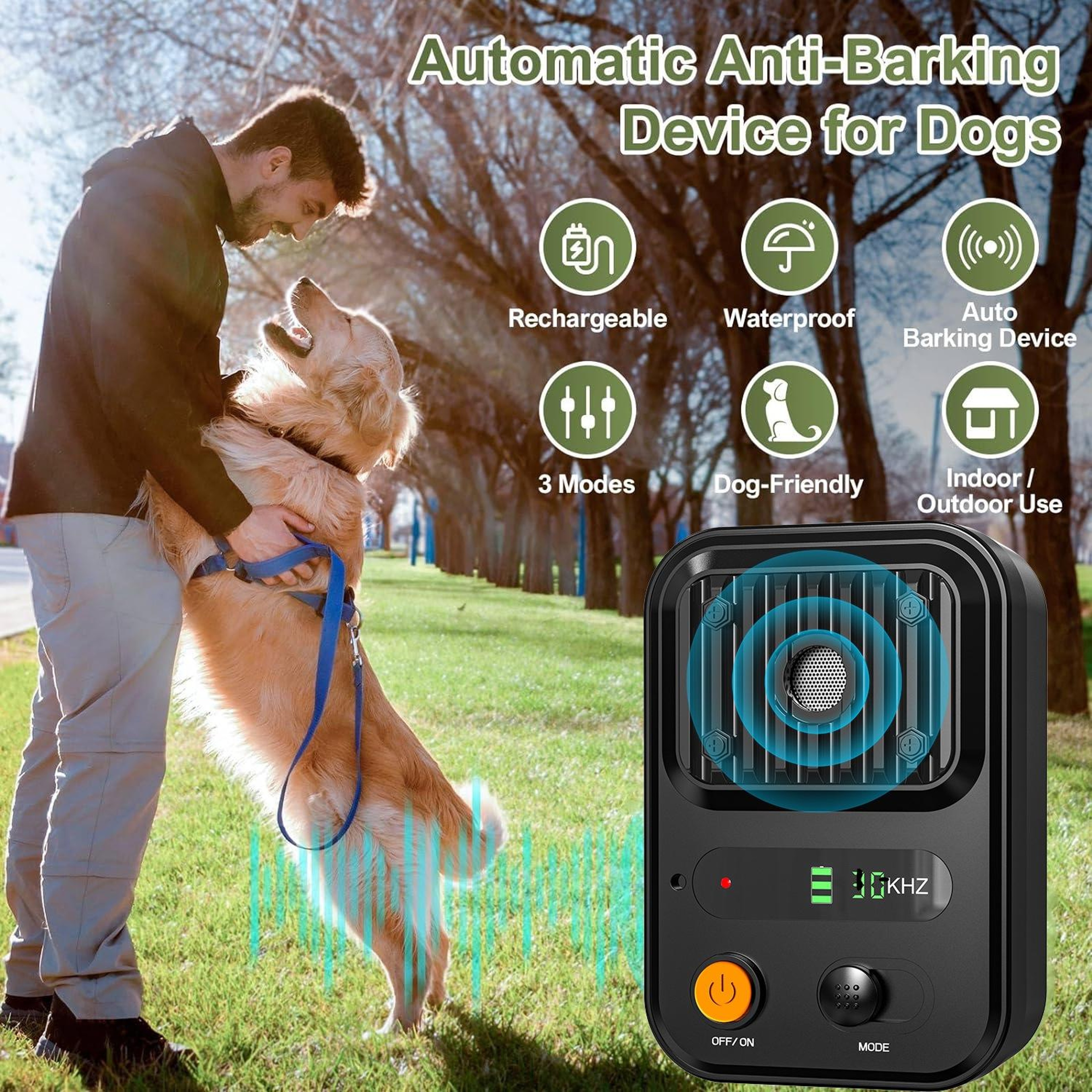 QuietPaw Ultrasonic Dog Bark Deterrent Device With 3 Training Modes  Waterproof Design 1