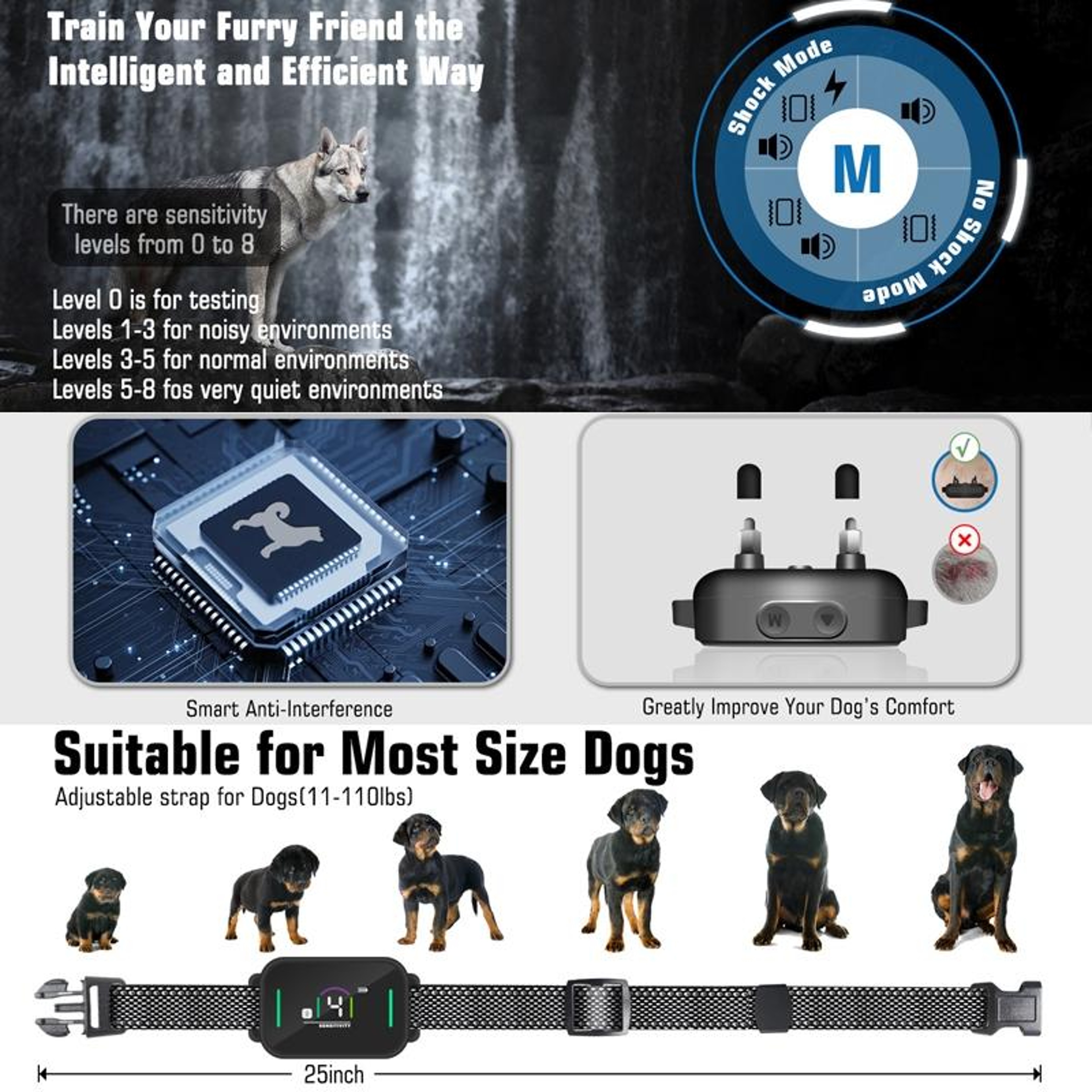 Smart Color Screen Anti Bark Dog Trainer Rechargeable Waterproof Bark Control Collar 6