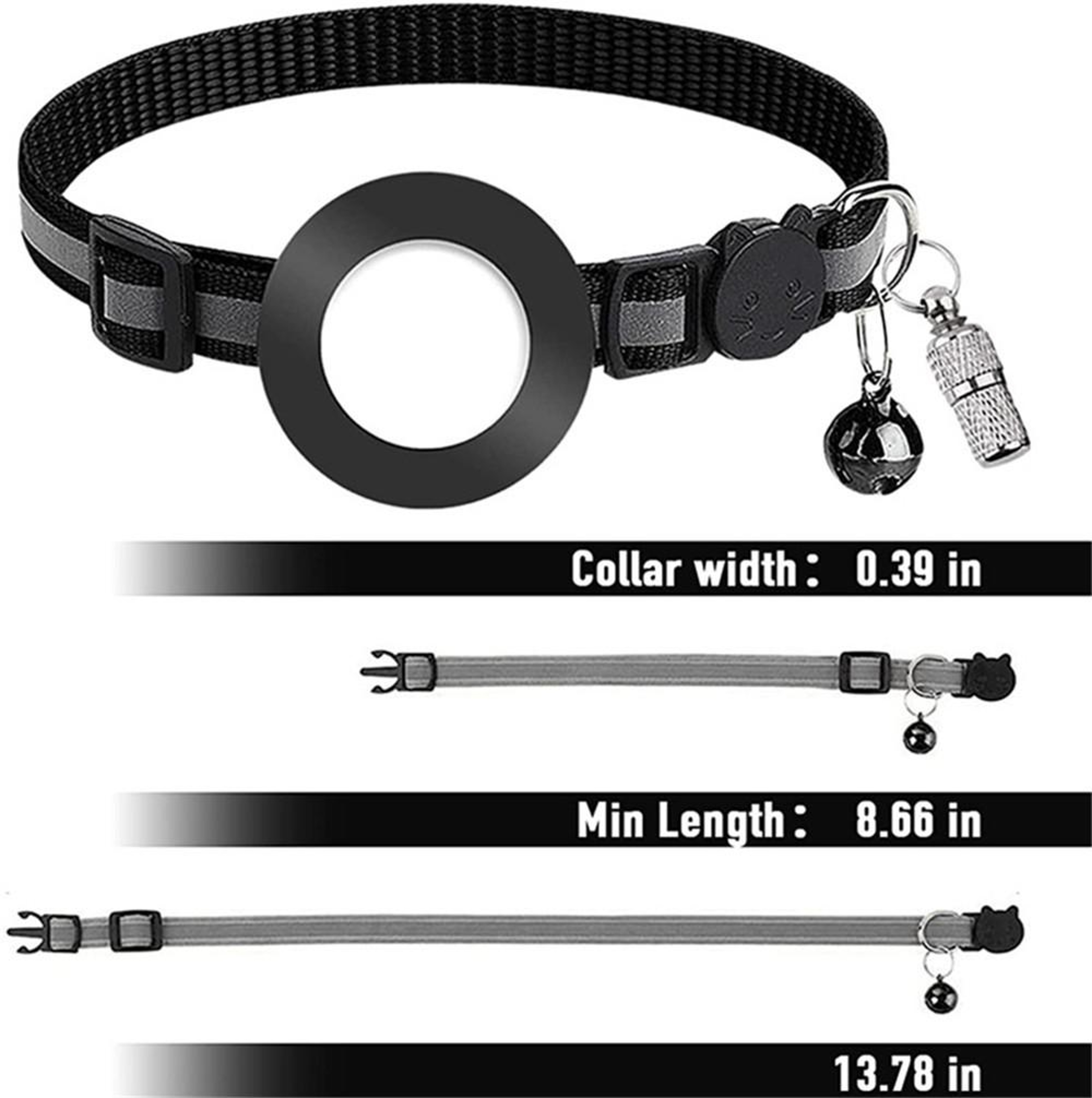 AirTag Pet Collar With Reflective Safety Buckle  Bell For Cats And Small Dogs 4
