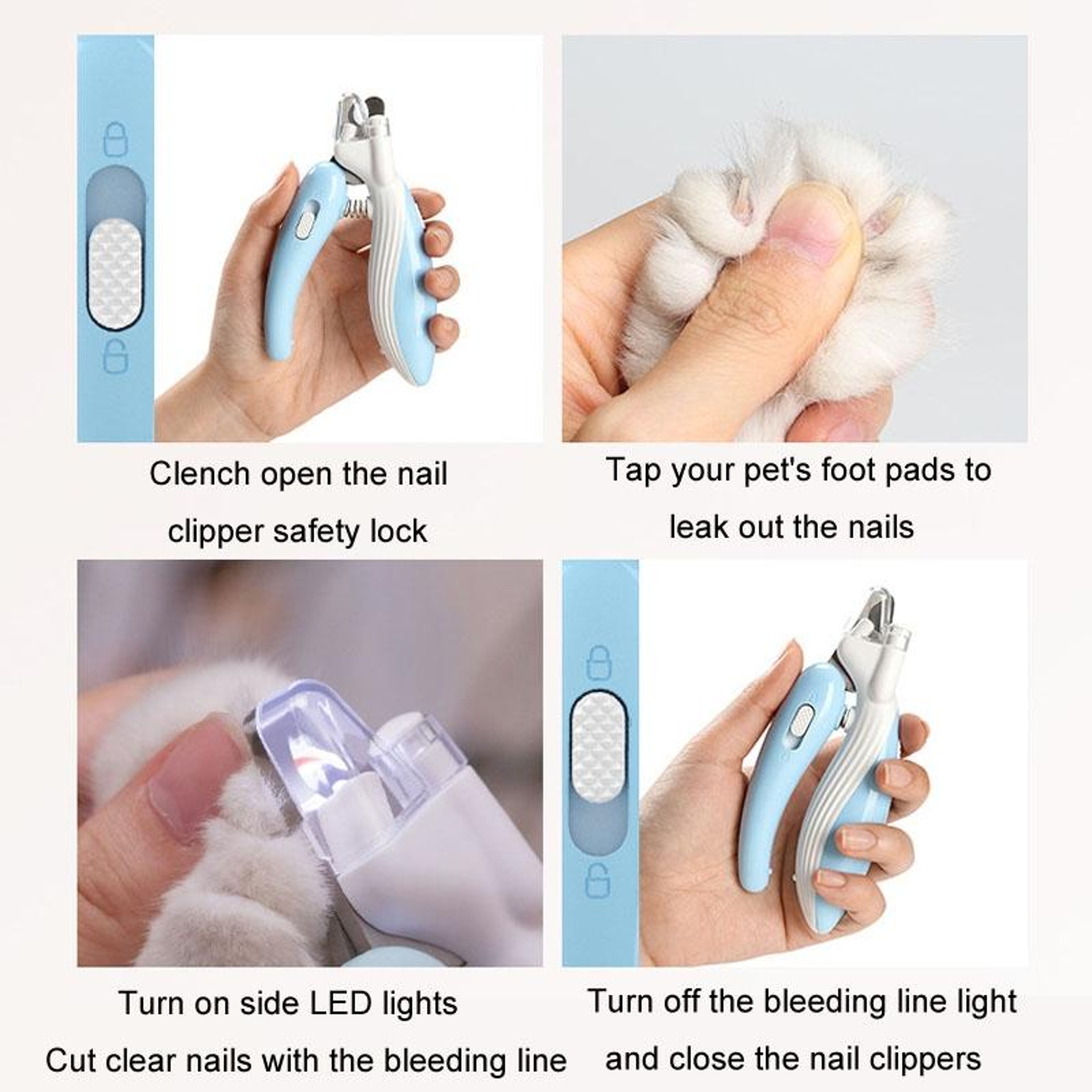 LED Pet Nail Clipper For Dogs  Cats Safe Grooming Trimmer With Nail Catcher 7