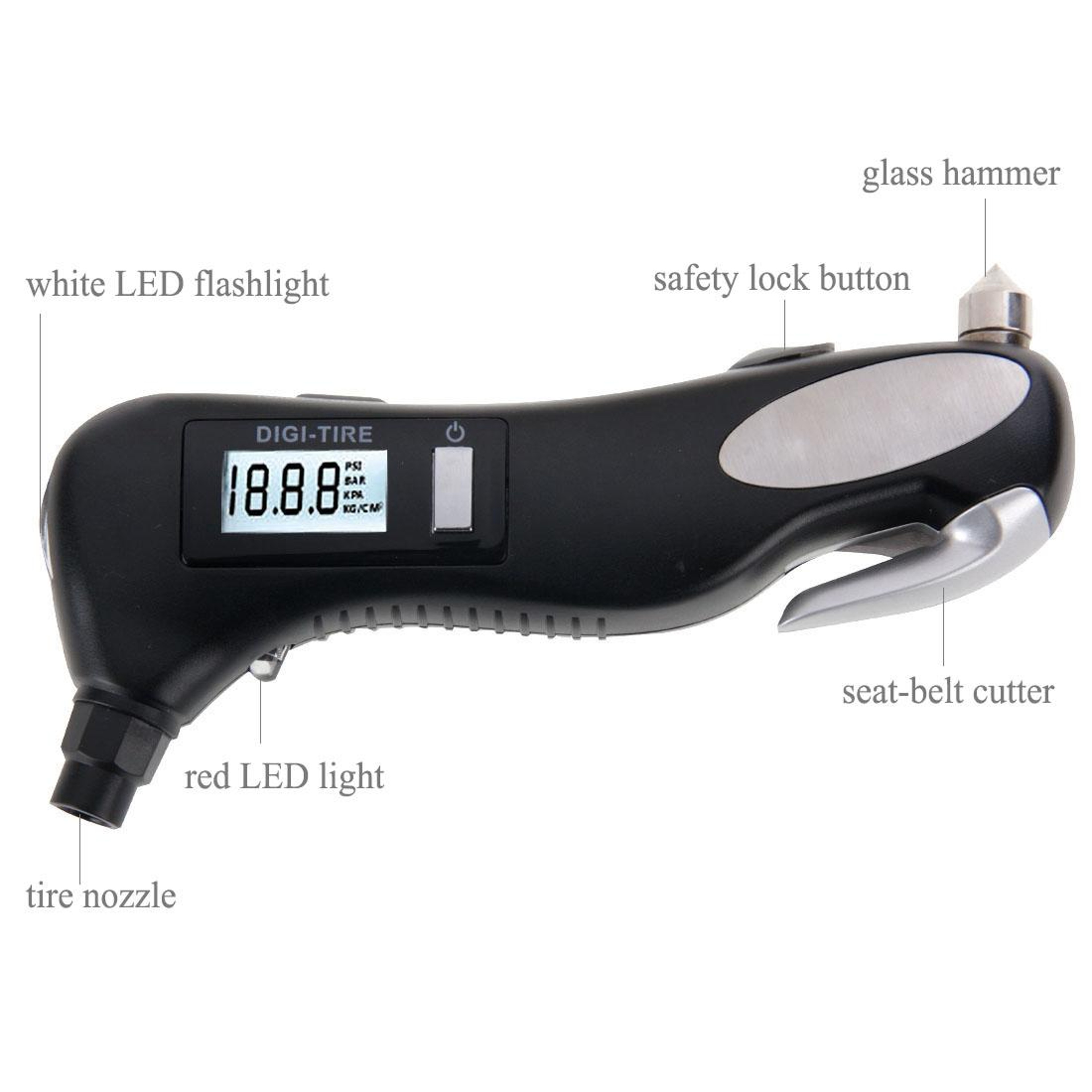 4 In 1 Digital Tire Pressure Gauge  Emergency Car Safety Tool With LED Flashlight 3