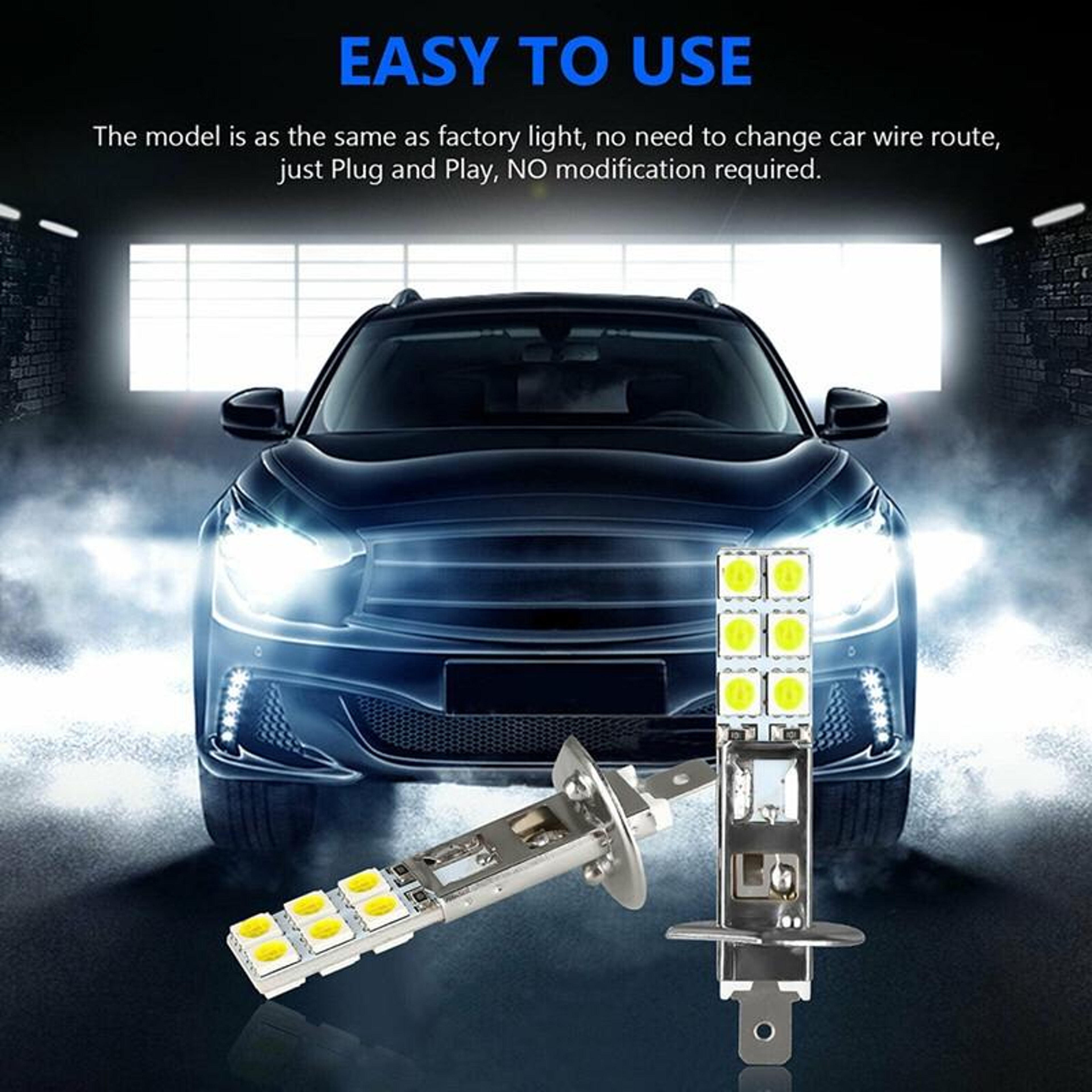 UltraBright 55W LED Fog Light Bulb 6000K White Plug And Play Automotive Driving Lamp 5