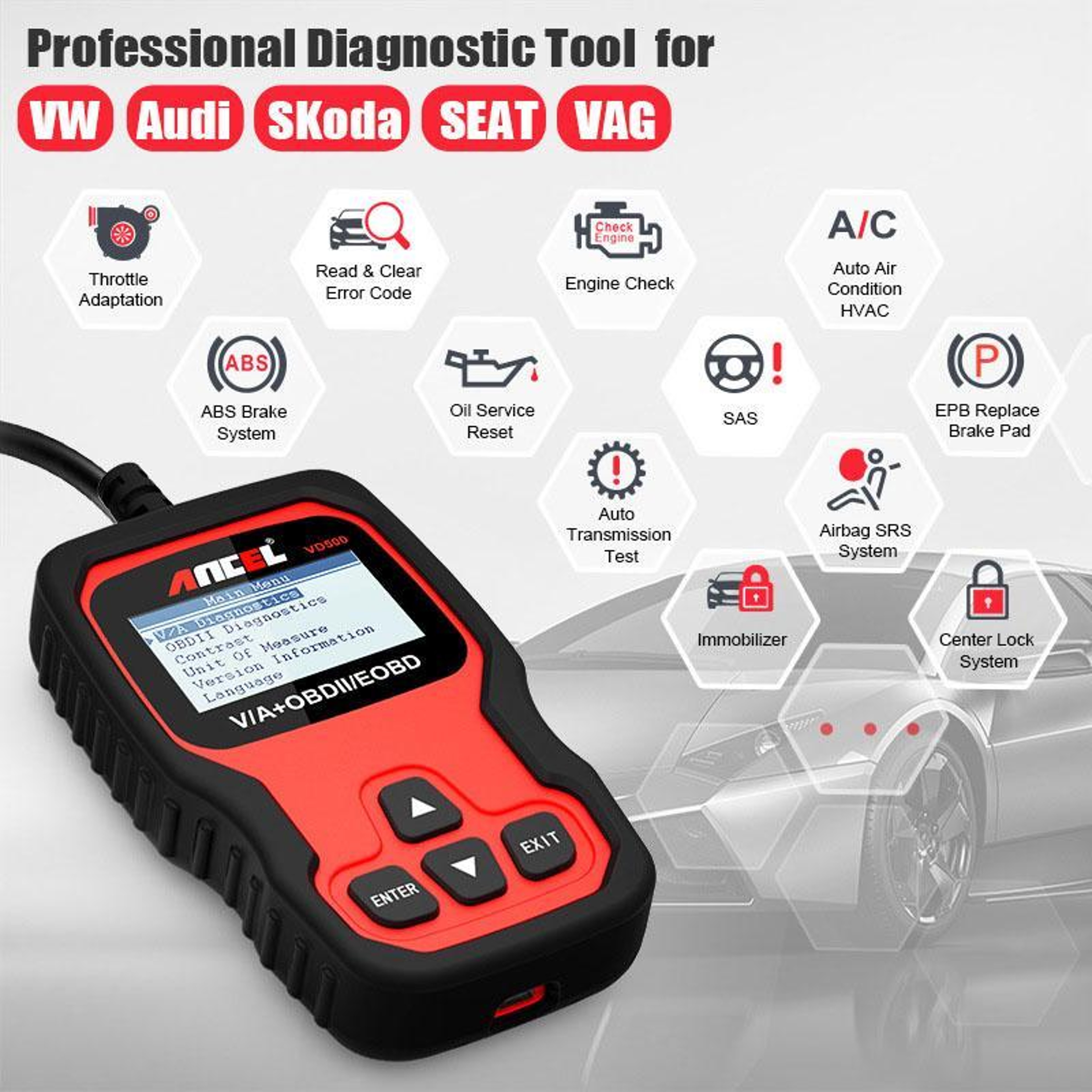 ANCEL VD500 VAG Diagnostic Scanner For VW Audi Skoda Seat With Full System Code Reading 1