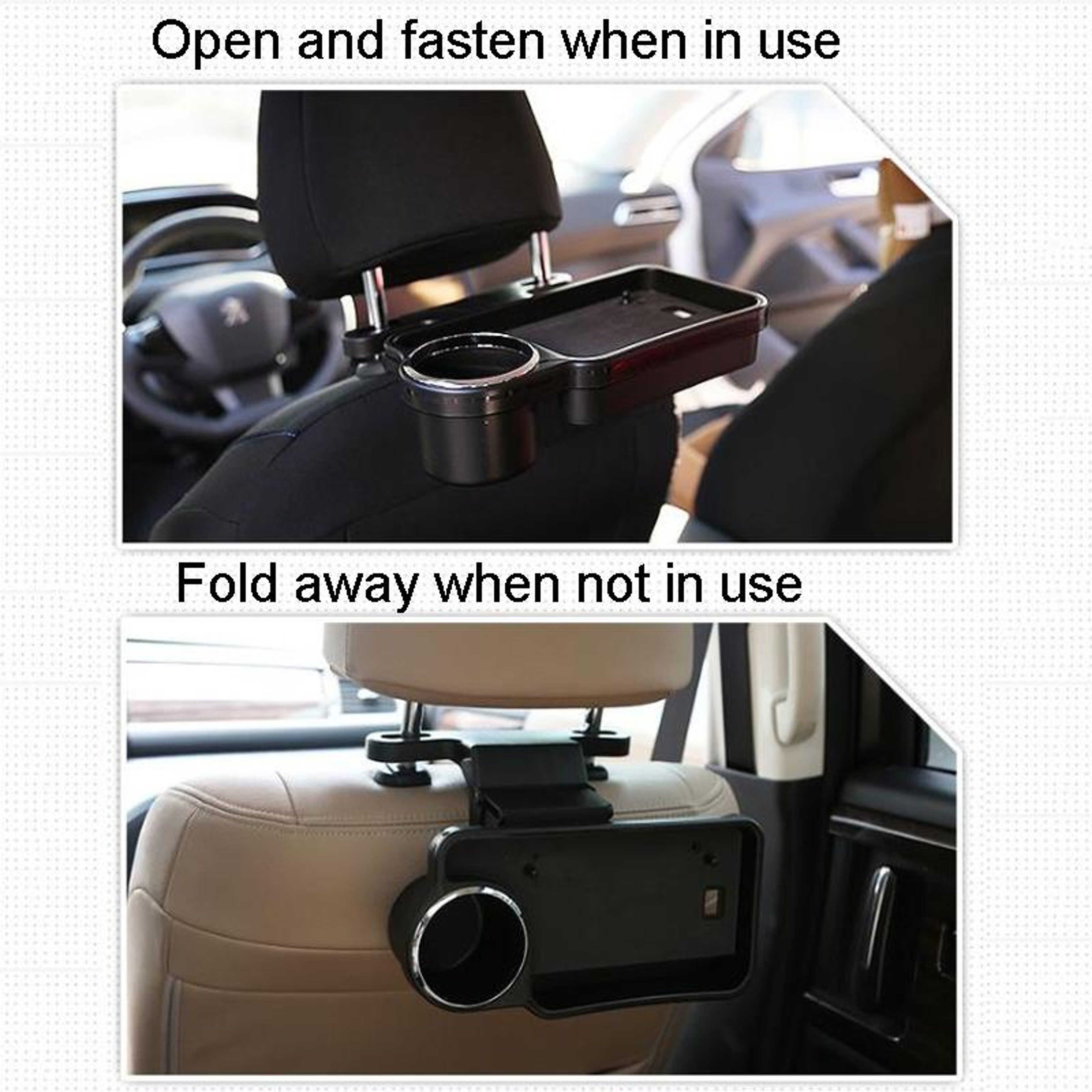 Back Seat Car Cup Holder Tray  Organizer Foldable Drink Holder For Rear Seat Convenience 5