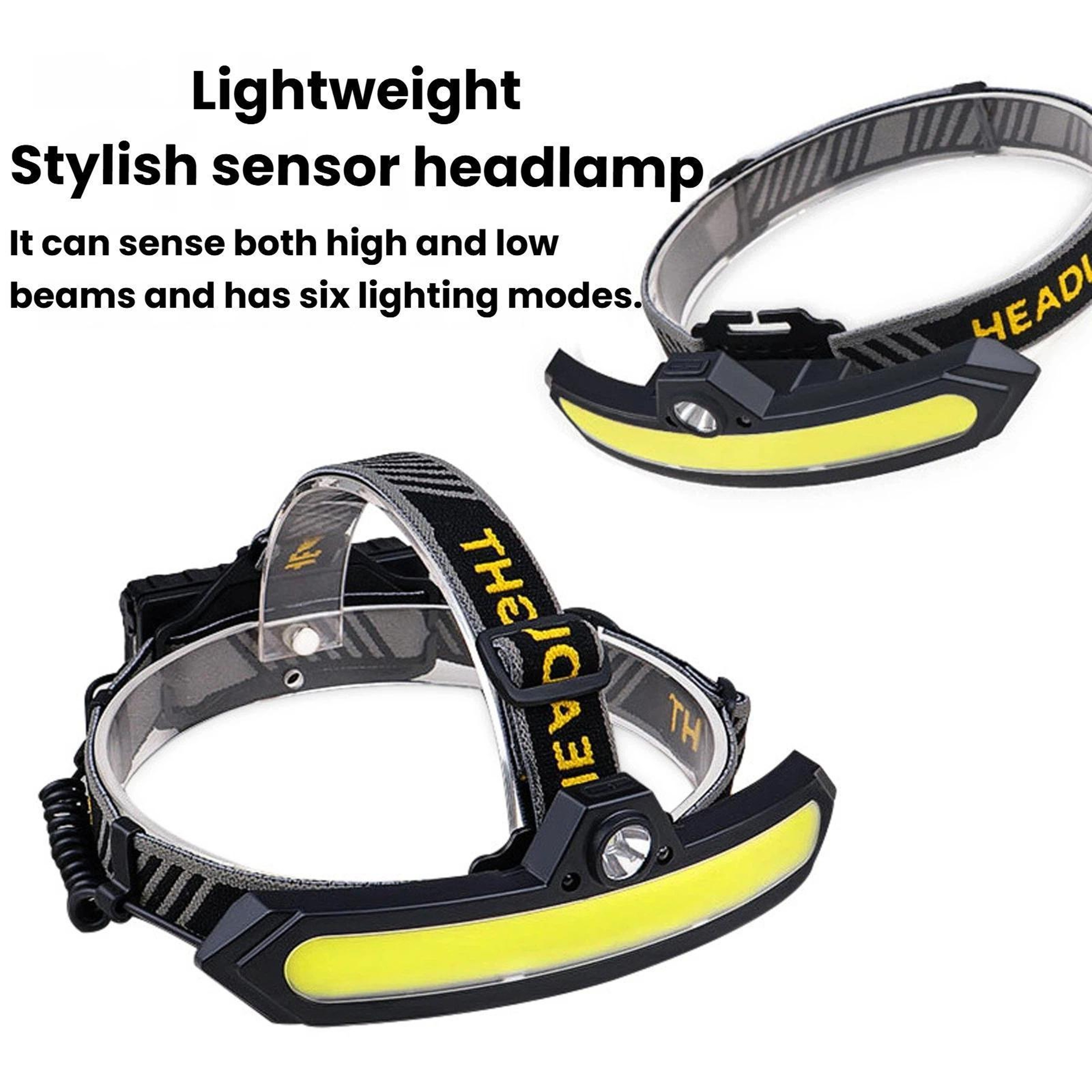 Rechargeable LED Sensor Headlamp With XPE COB Wide Beam  Gesture Control 1