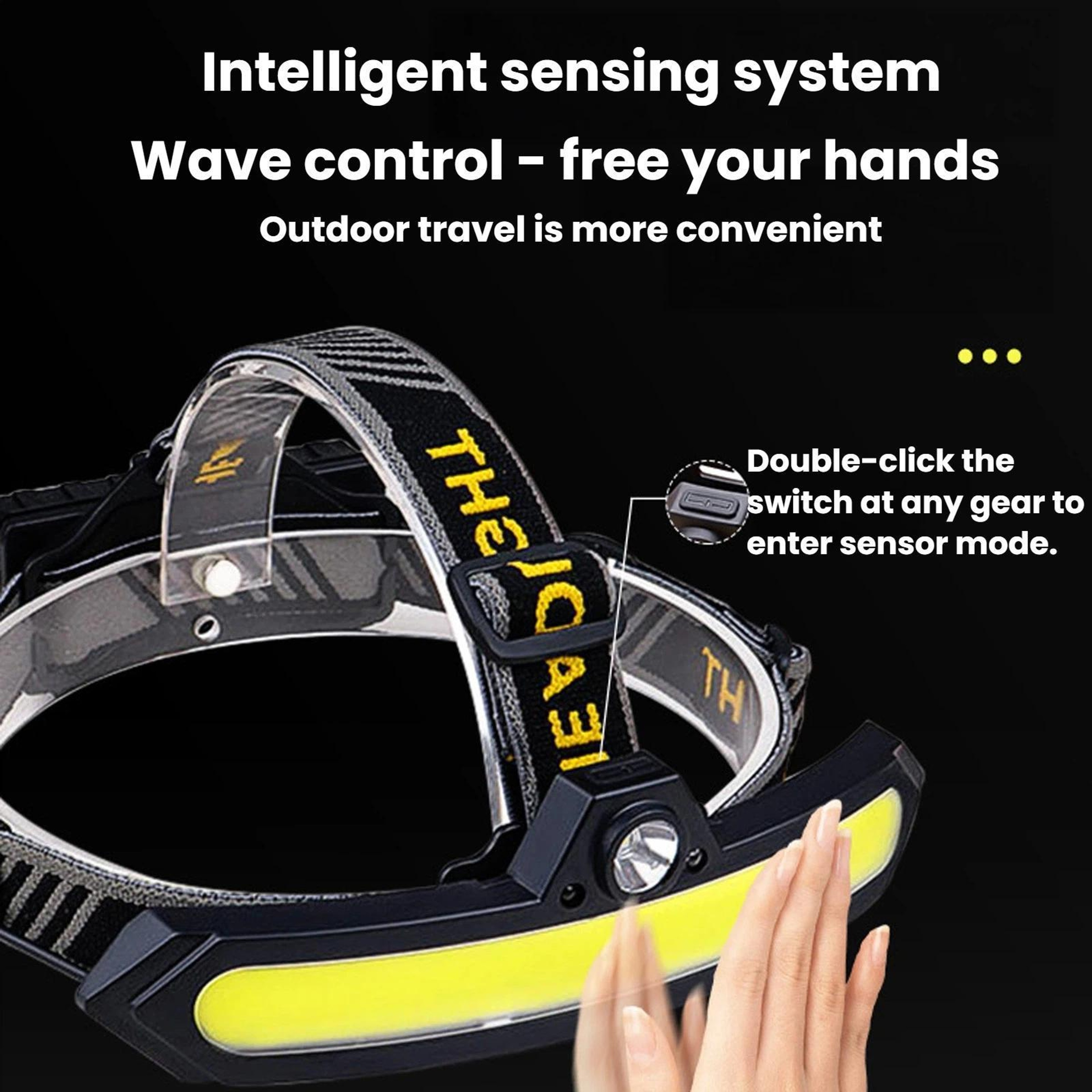 Rechargeable LED Sensor Headlamp With XPE COB Wide Beam  Gesture Control 4