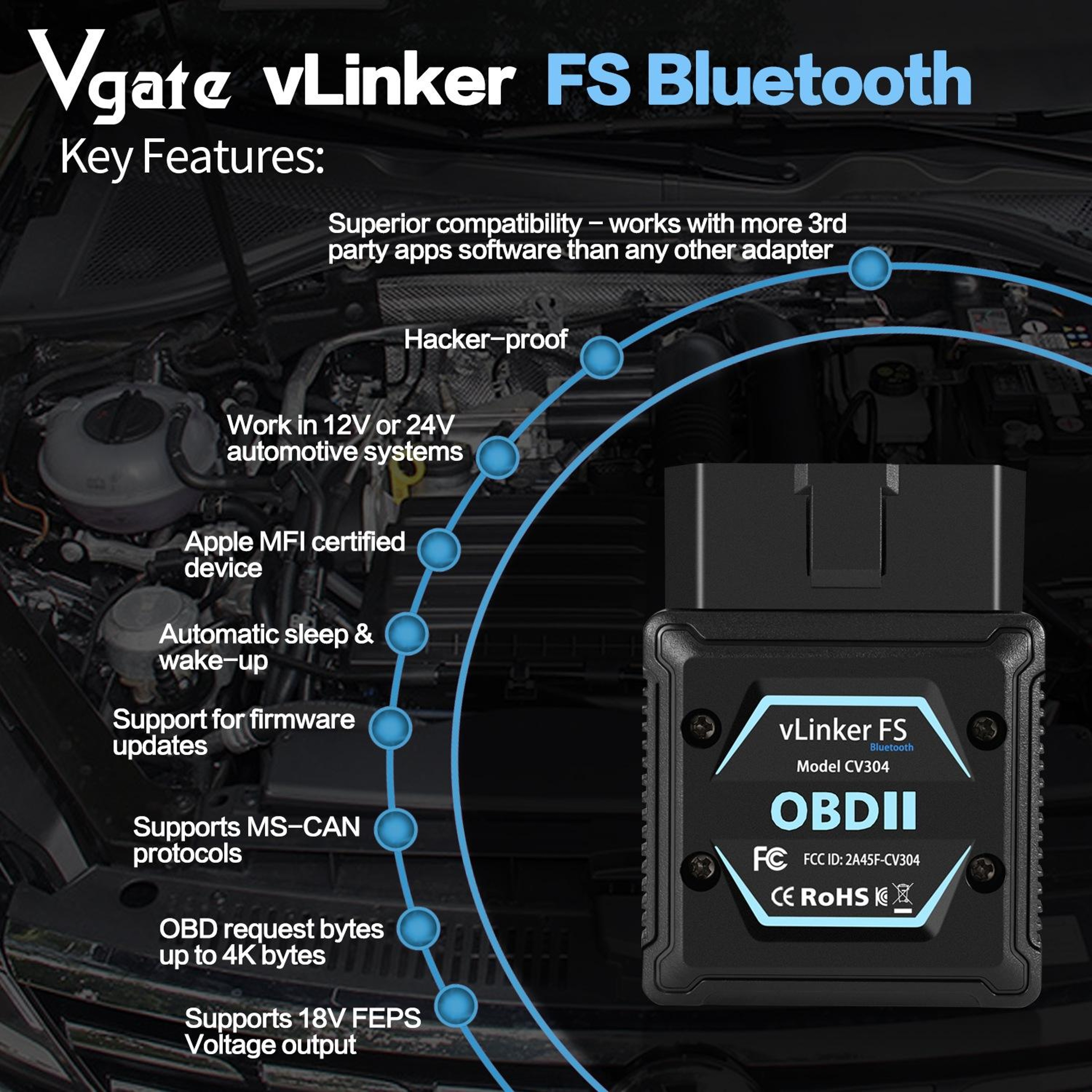 Vgate VLinker FS Bluetooth OBD2 Scanner For IOS Android  Windows 6