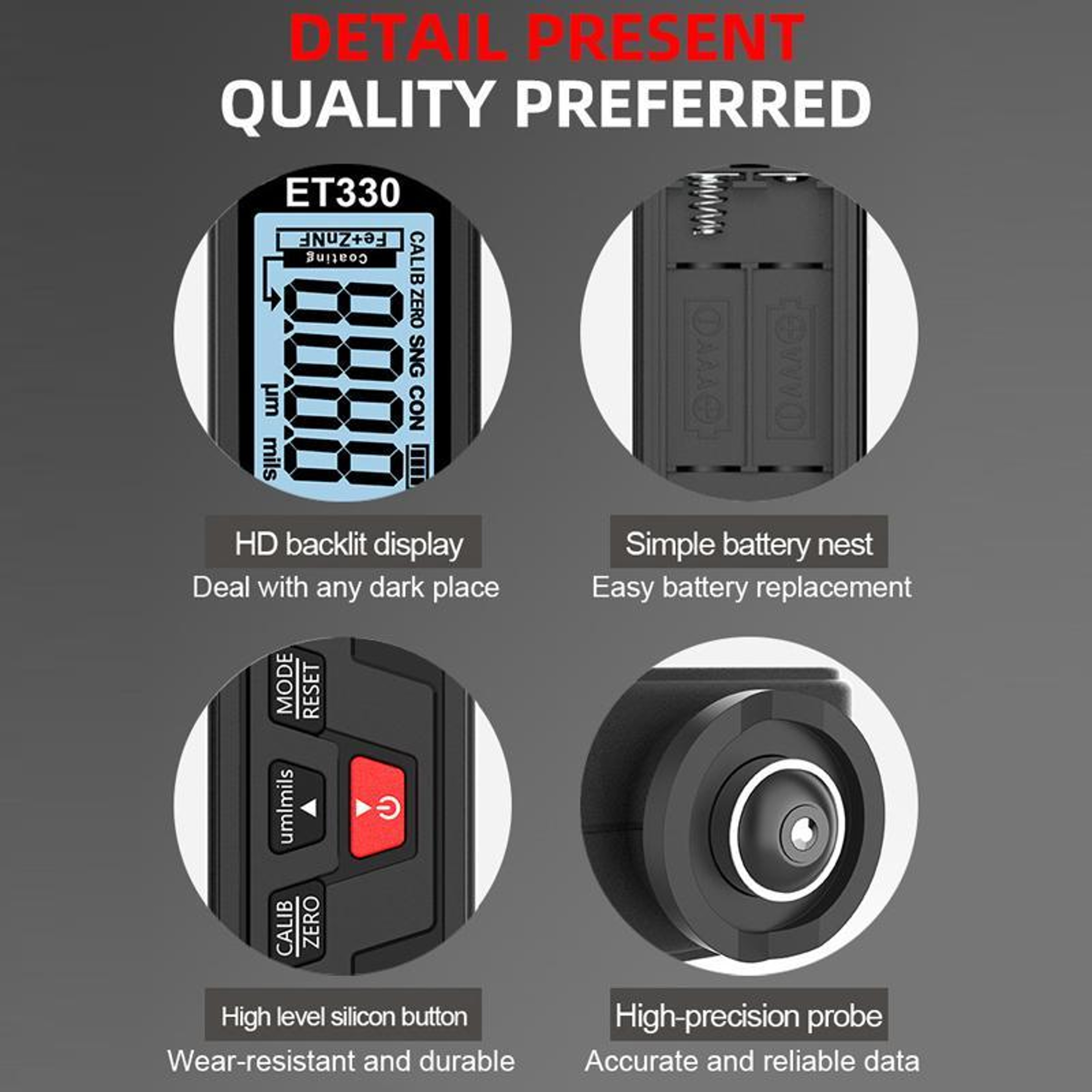 Mingzheng ET330 Digital Coating Thickness Gauge Paint Thickness Meter For Iron Aluminum  Zinc 9