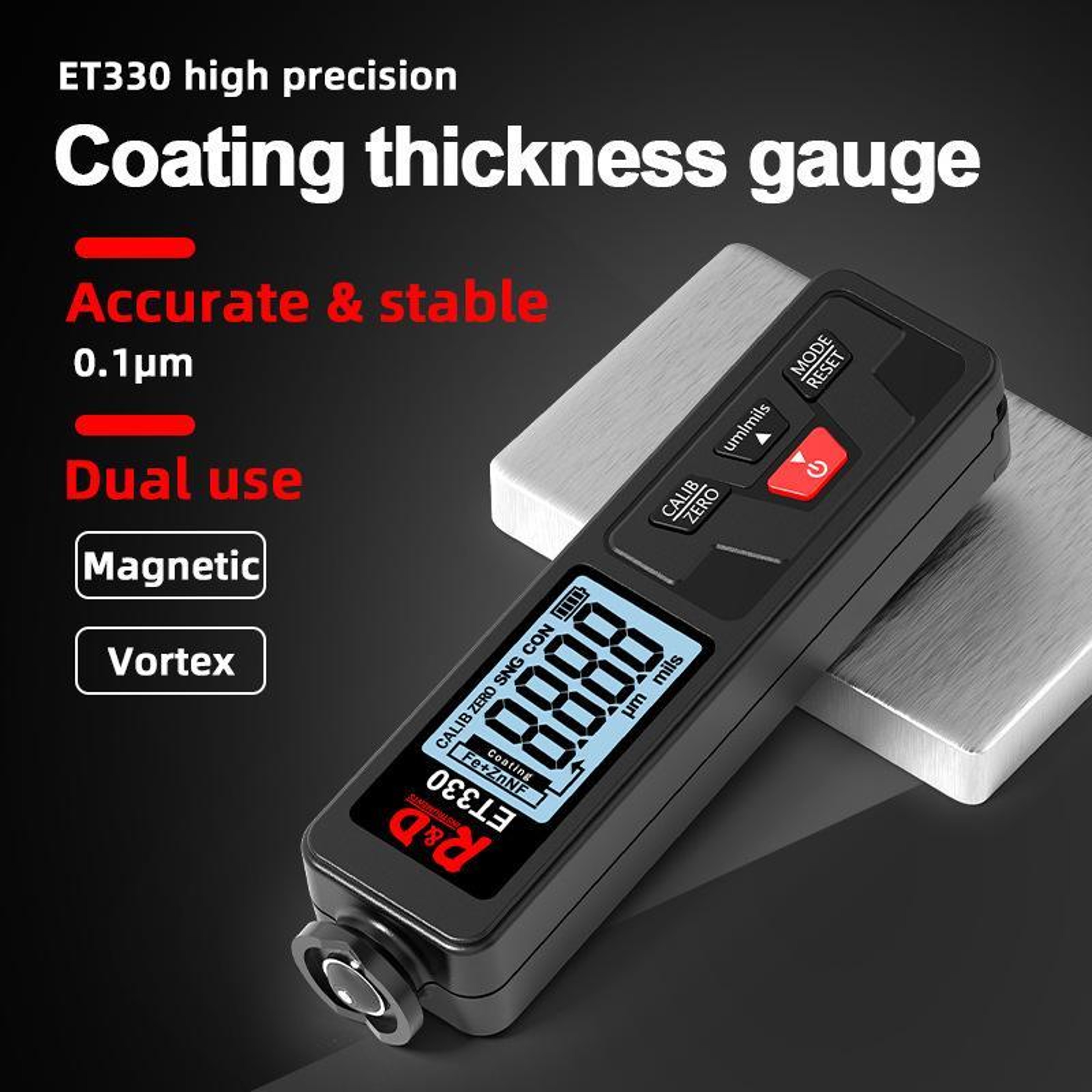 Mingzheng ET330 Digital Coating Thickness Gauge Paint Thickness Meter For Iron Aluminum  Zinc 4