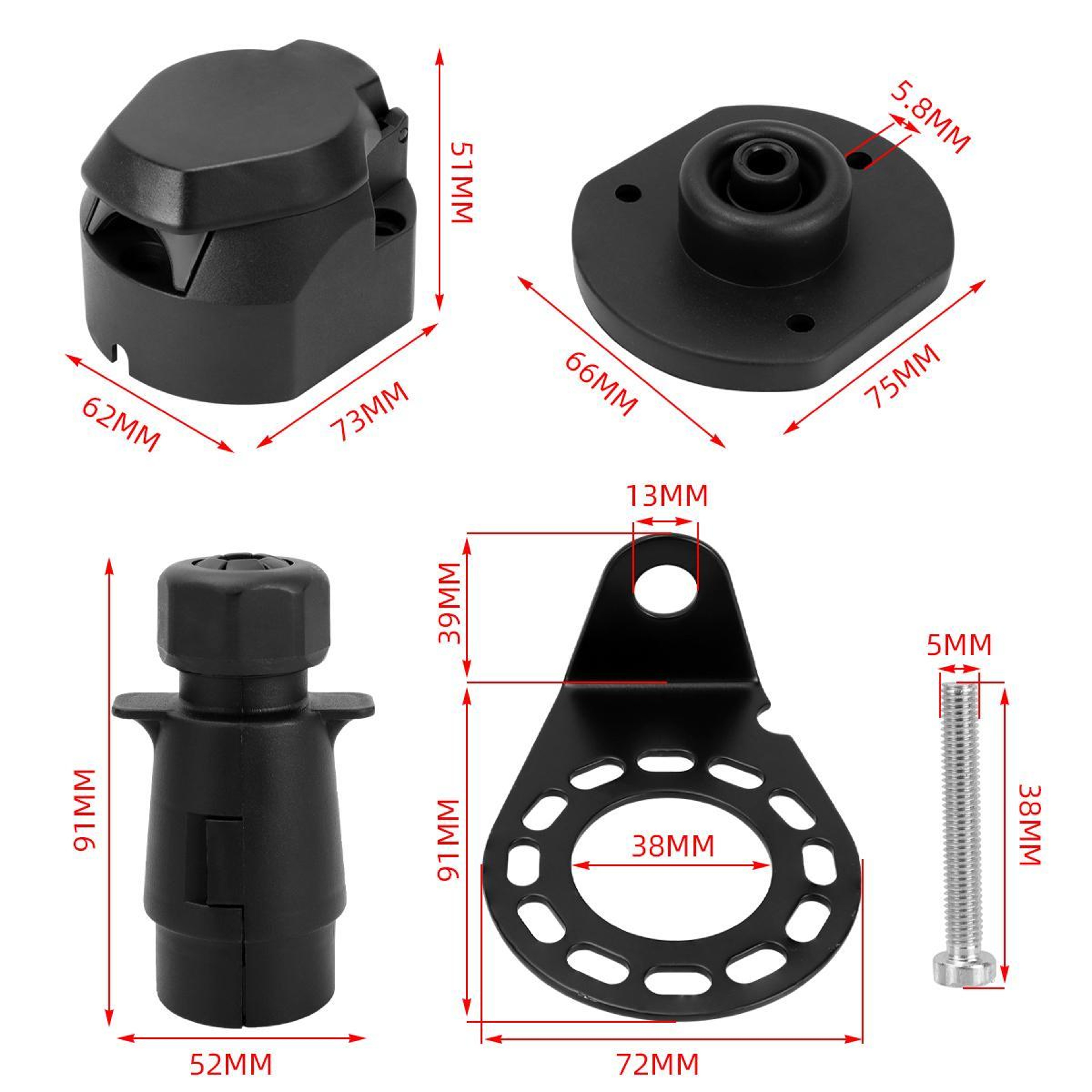 7 Pin Trailer Wiring Connector Kit With Copper Pins  Weatherproof Socket For Cars Caravans And Trai 6
