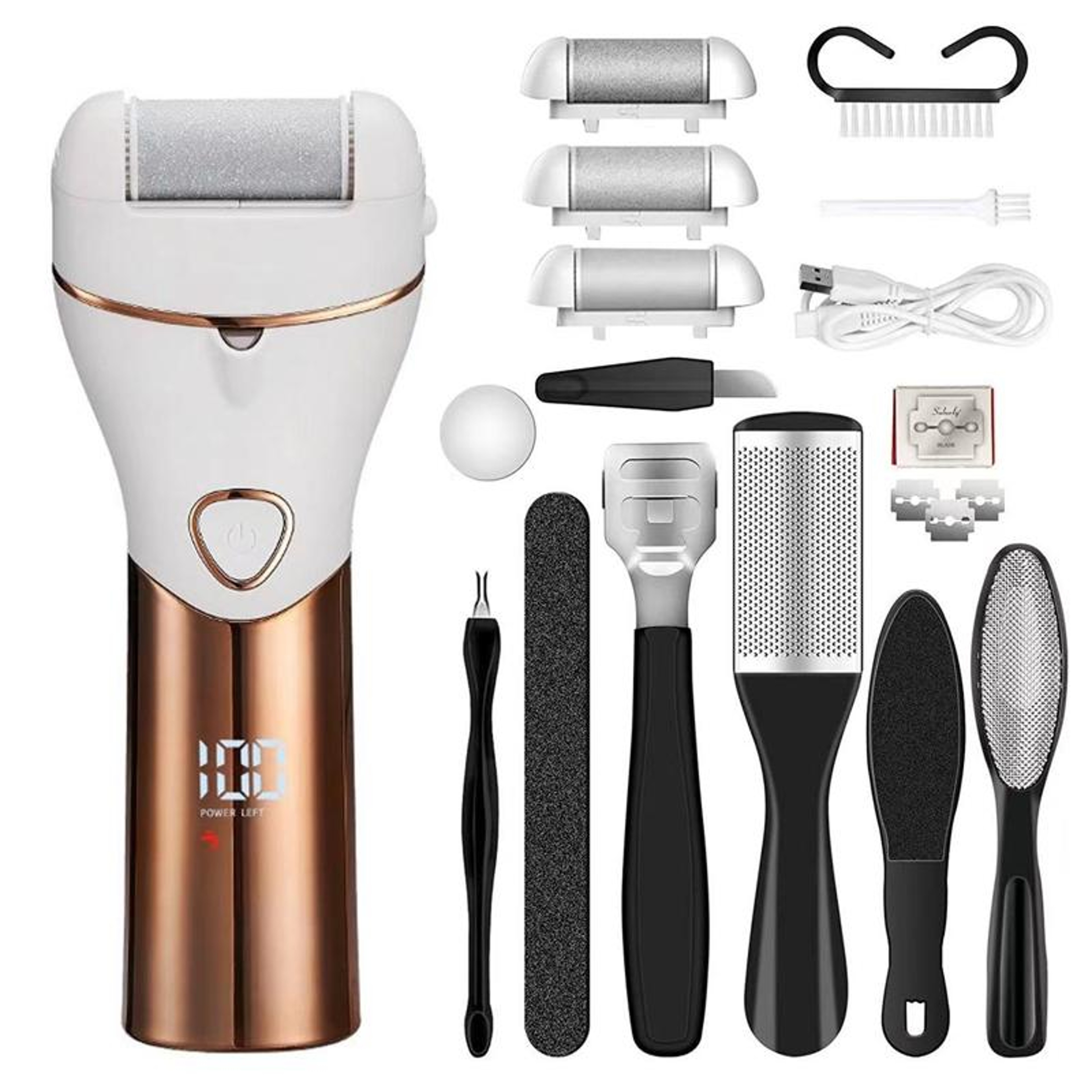 Rechargeable Electric Foot Callus Remover With LED Display  Waterproof Pedicure Care Kit 8