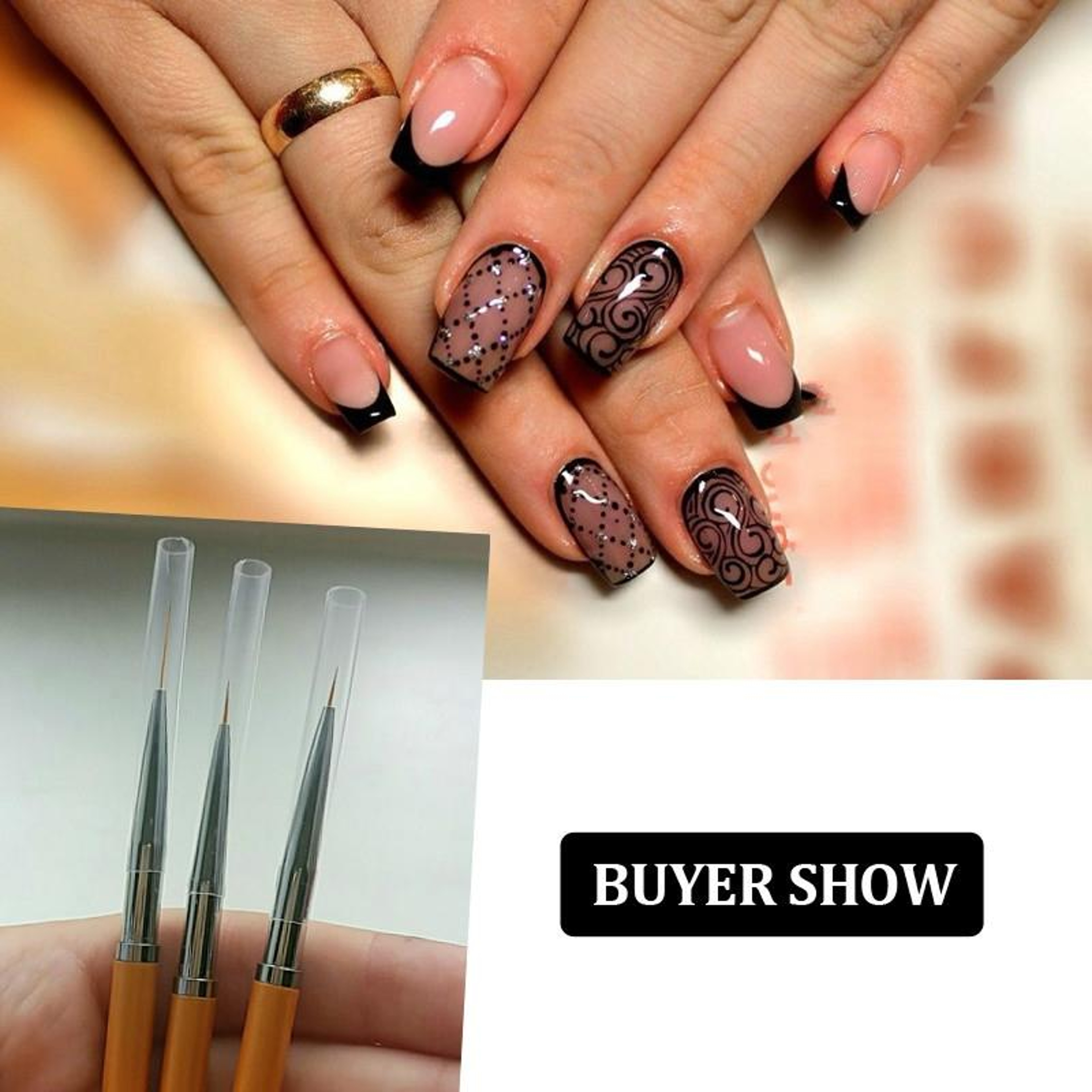 Gold Precision Nail Art Brushes Set 3PCS UV Gel Nail Liner Brush Kit For Professional Manicure Desi 1