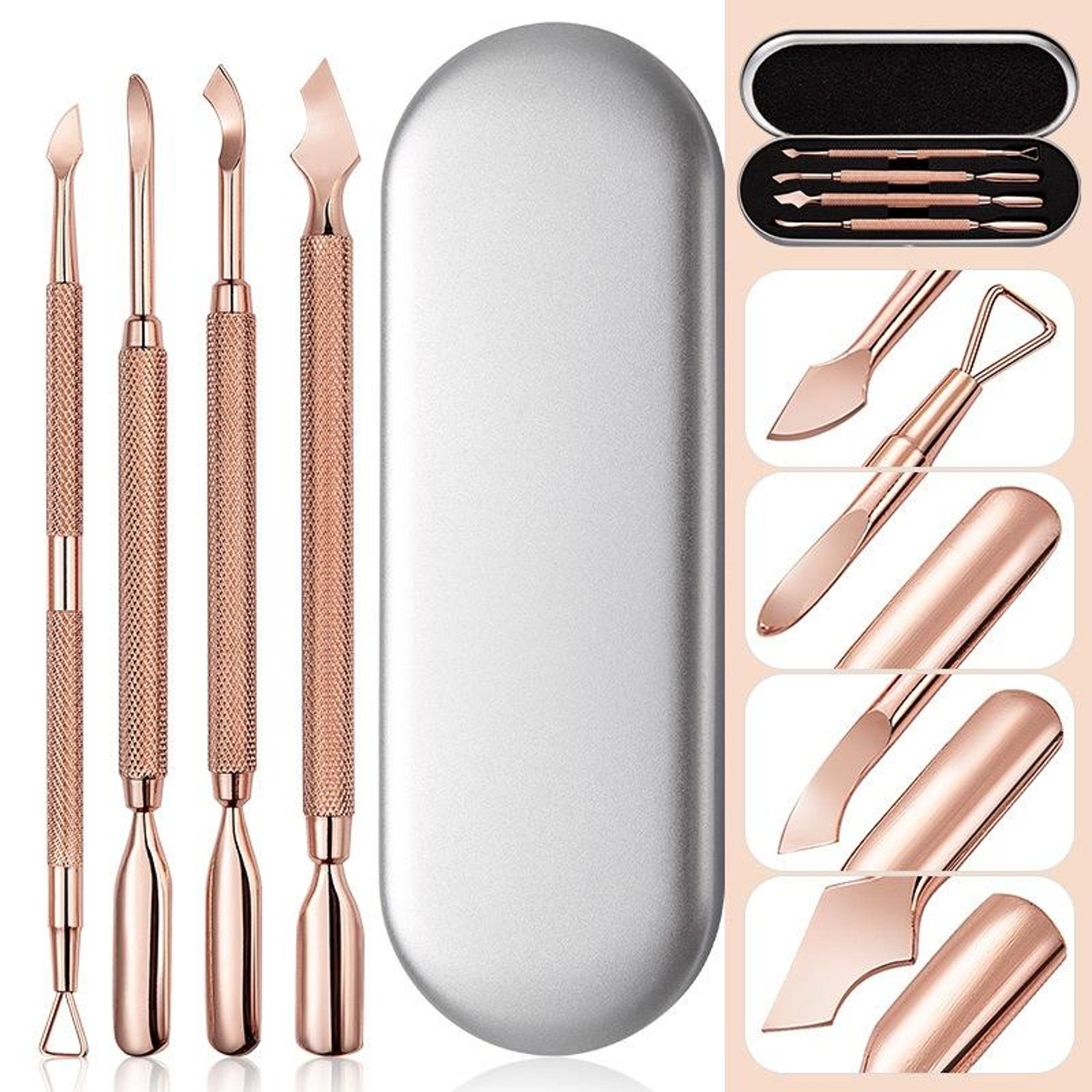 Professional Nail Remover Tool Set Rose Gold Stainless Steel Cuticle Cleaner  Nail Care Kit 1