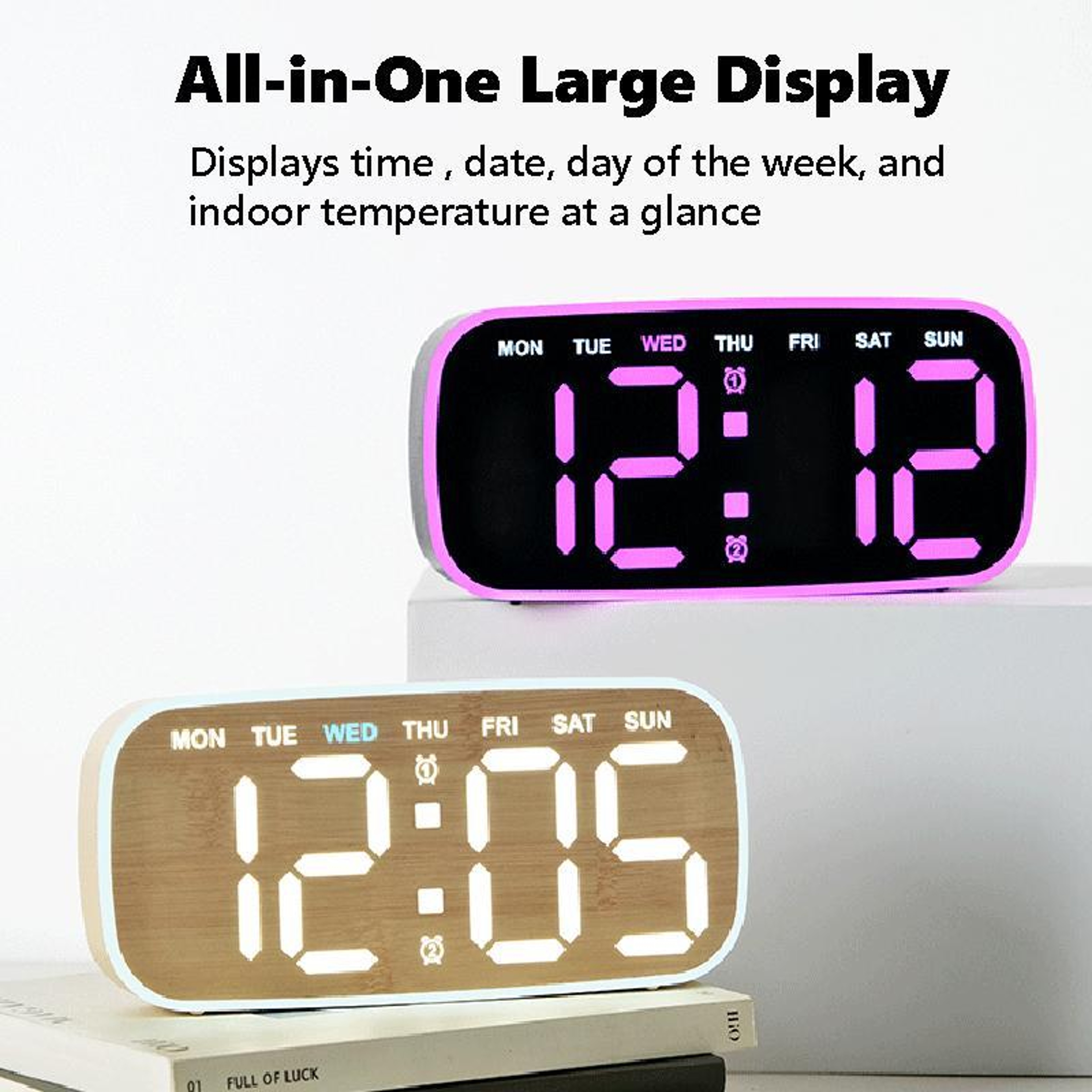 LumiView Large Display LED Digital Wall  Desk Clock With Date Temperature  Adjustable Brightness 3