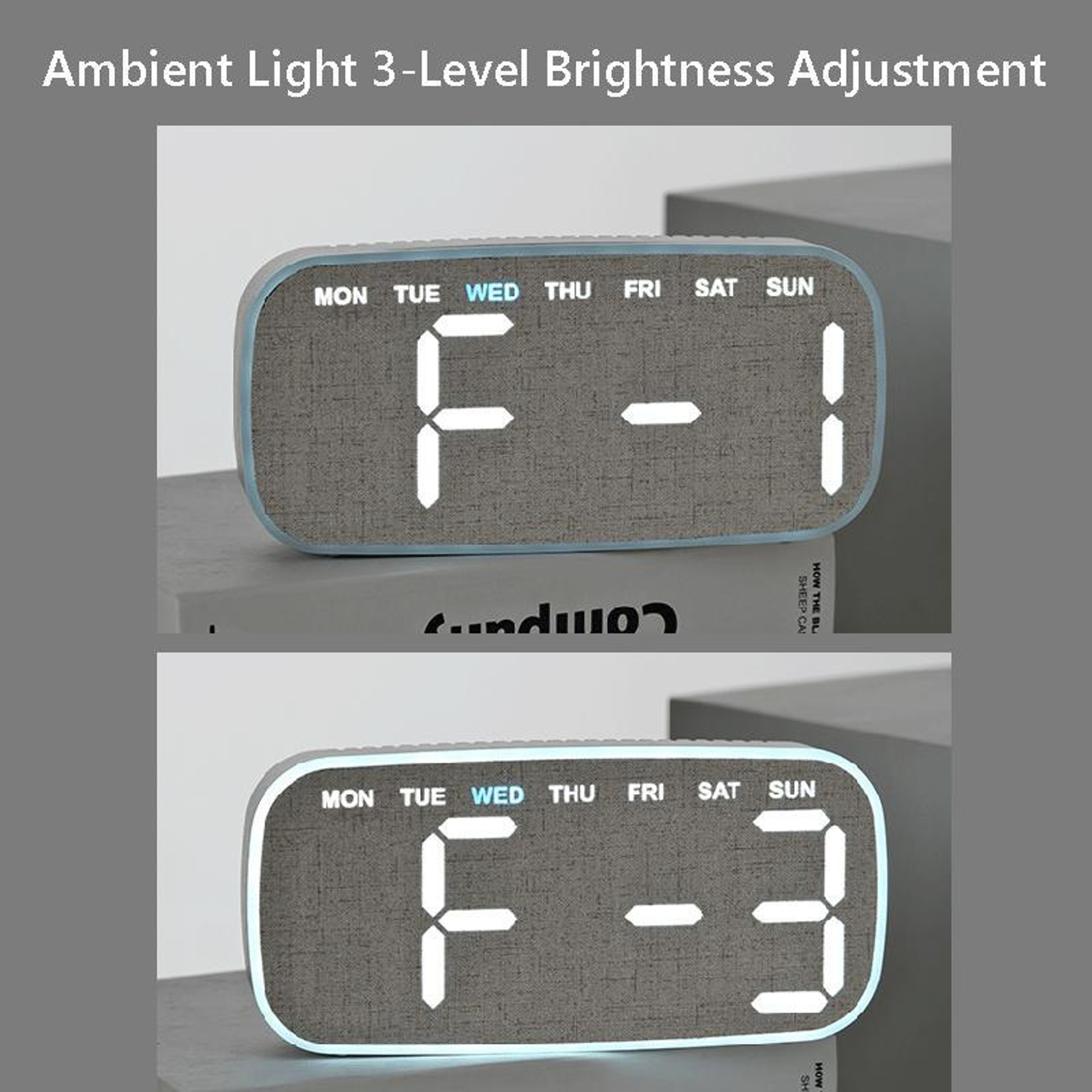 LumiView Large Display LED Digital Wall  Desk Clock With Date Temperature  Adjustable Brightness 5