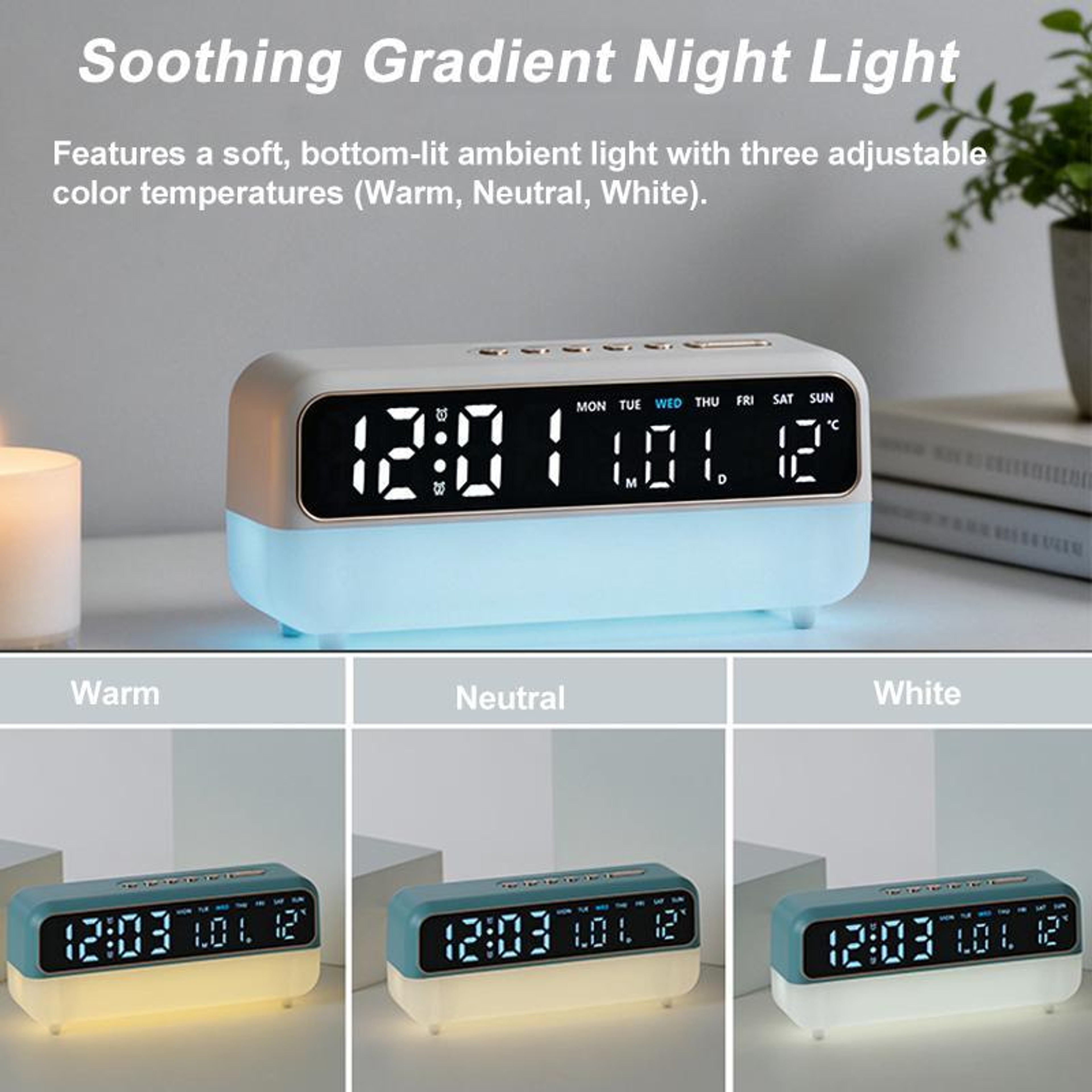 SmartGlow Digital Alarm Clock With Night Light  USB Charging 6