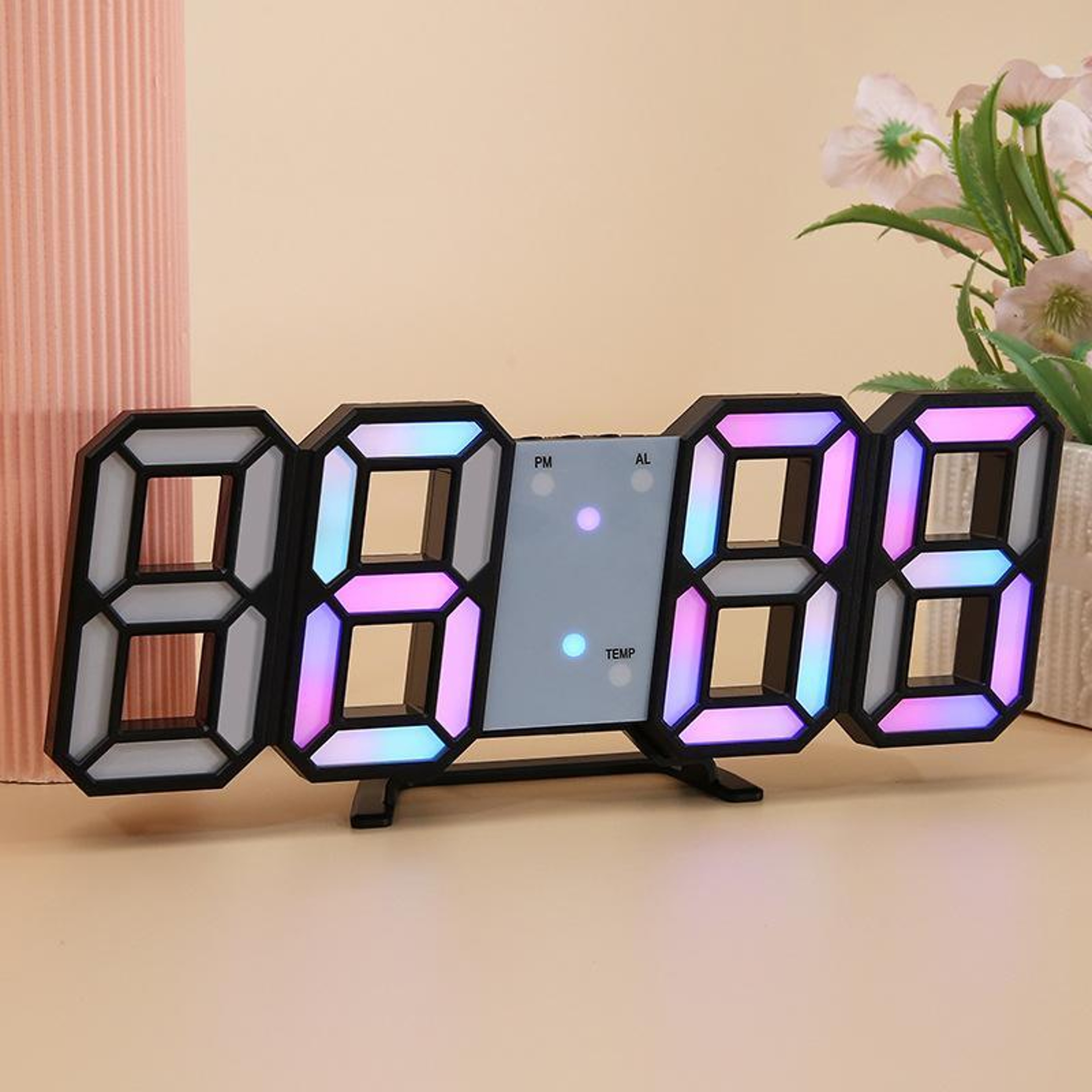 RGB Digital Wall Clock With Auto Dimming Temperature Display  3D LED Alarm Design 0
