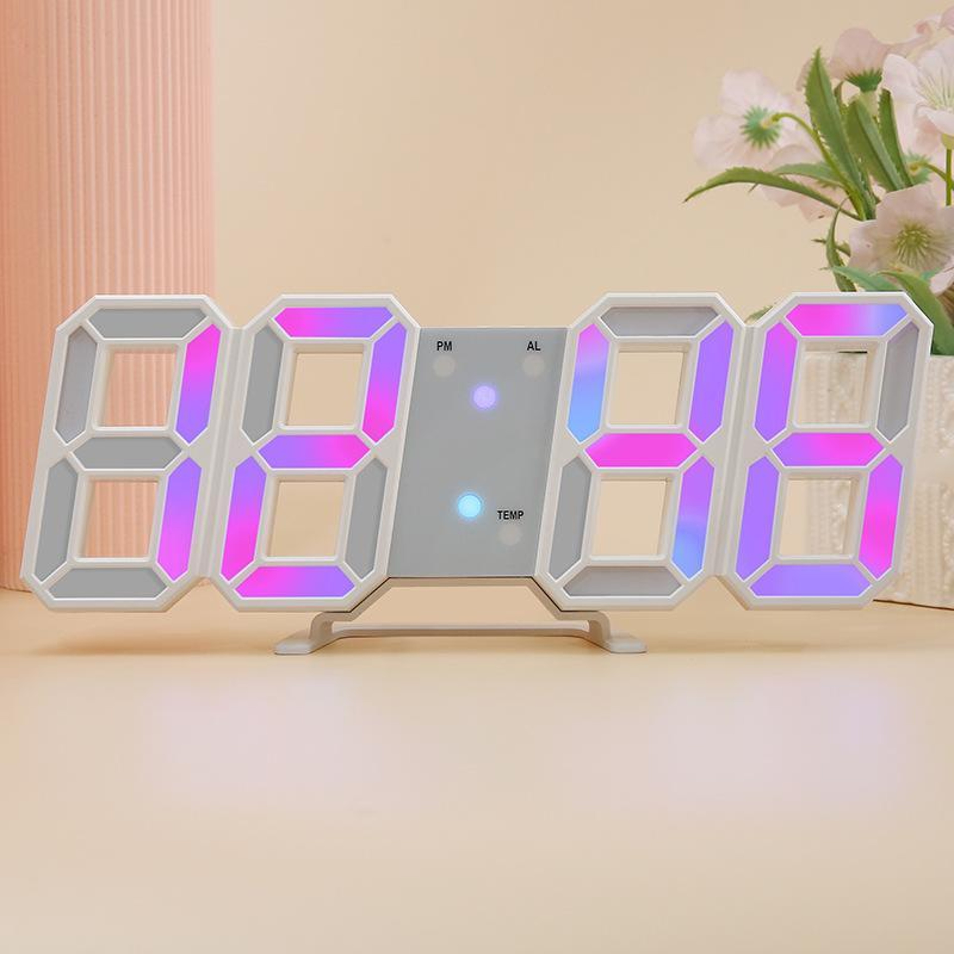 RGB Digital Wall Clock With Auto Dimming Temperature Display  3D LED Alarm Design 8