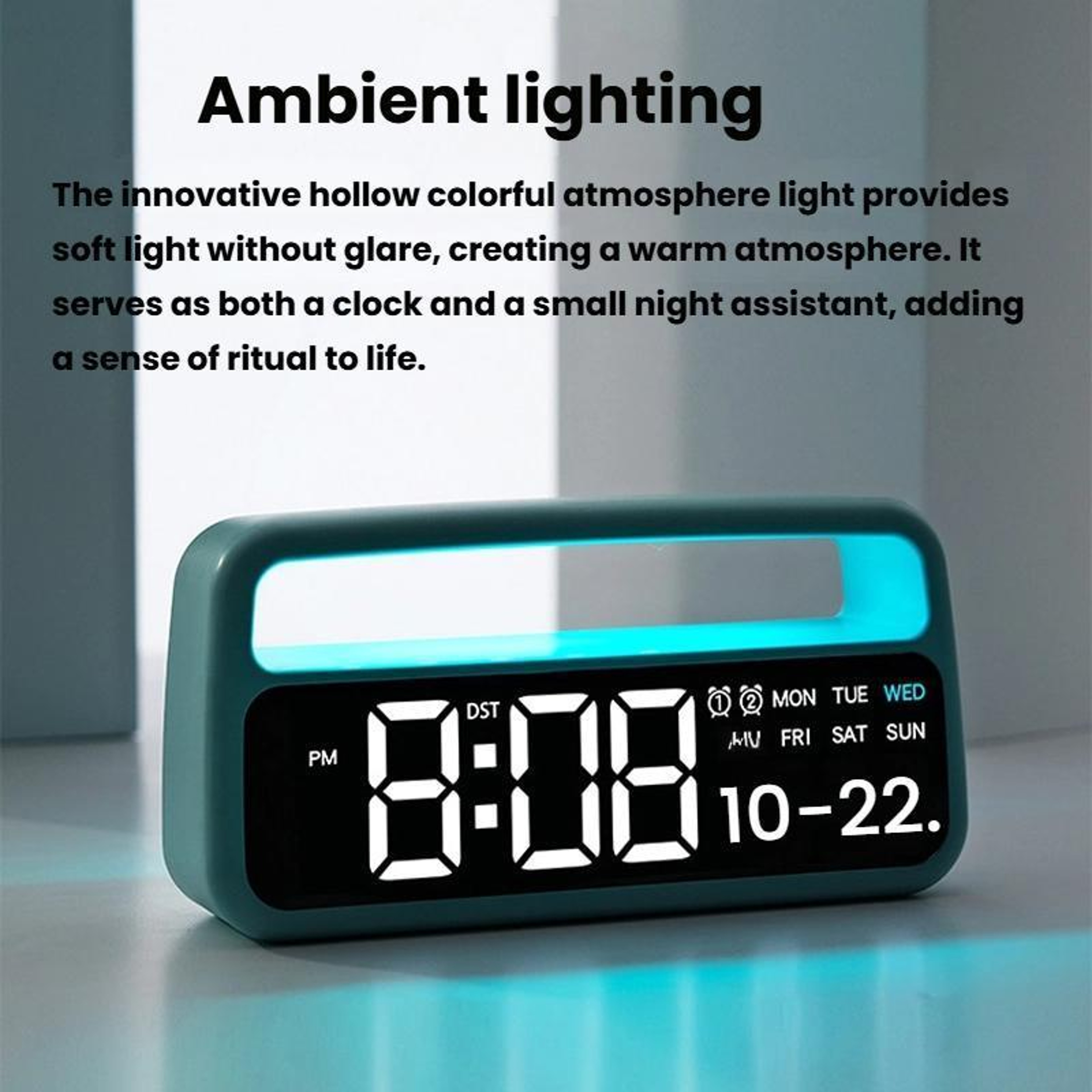 SmartGlow LED Alarm Clock With Ambient Night Light  Auto Dimming Display 2