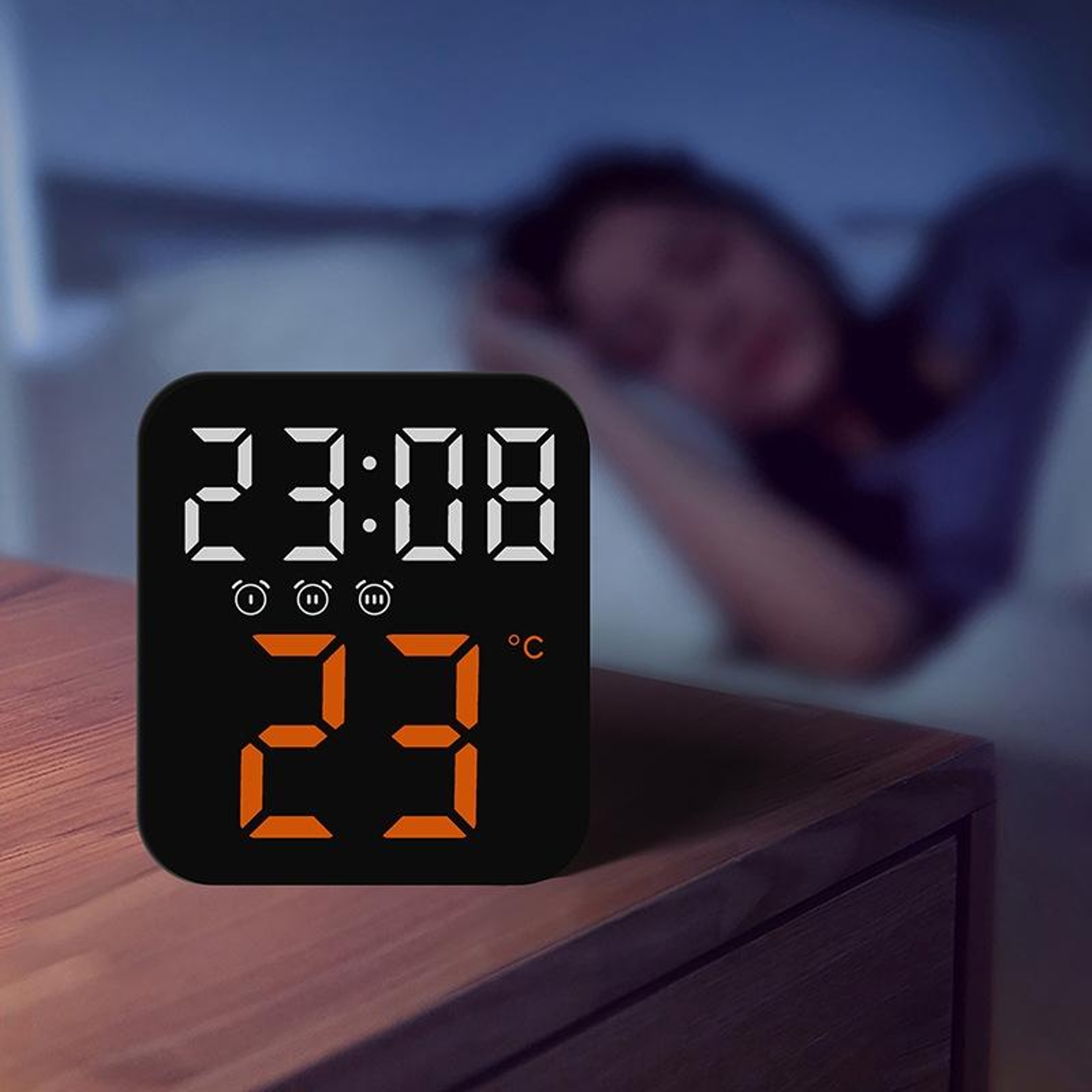 Smart LED Digital Wall Clock With Temperature Display Voice Control  3 Alarms 6