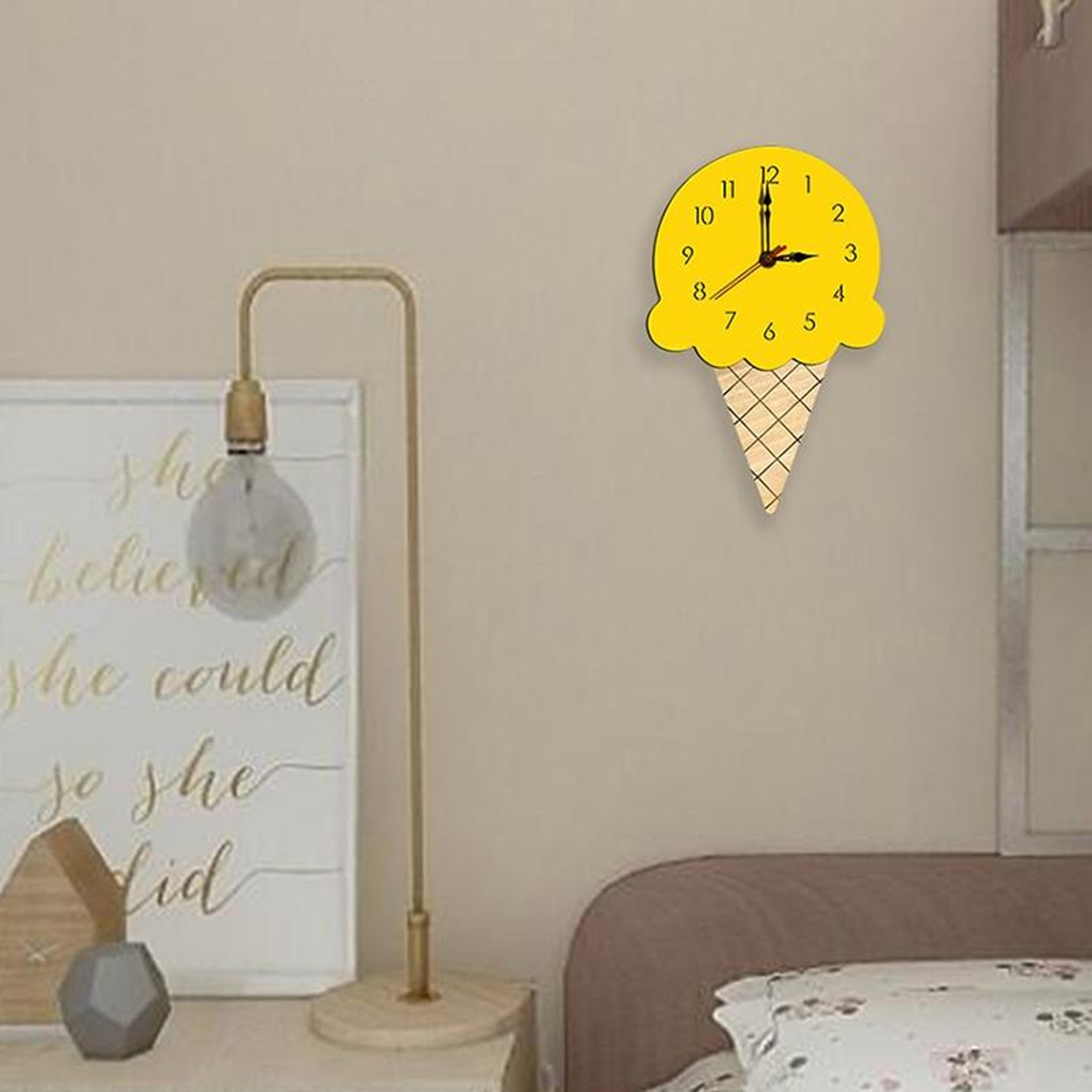 Ice Cream Wall Clock Decorative Kitchen Wall Decor With Acrylic  Wood Design 0