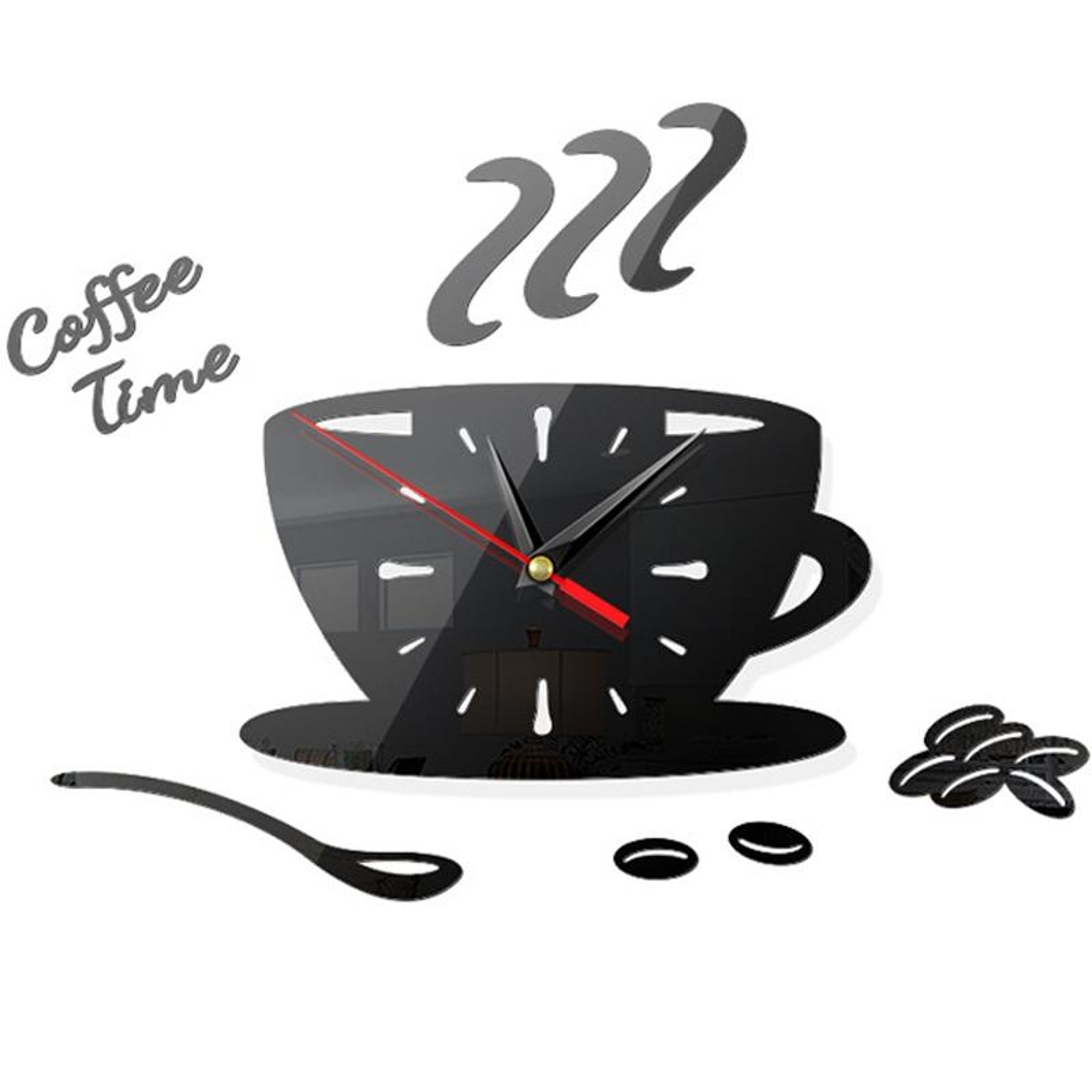 Coffee Time 3D Acrylic Mirror Wall Clock Silent DIY Wall Decor For Home  Office 0