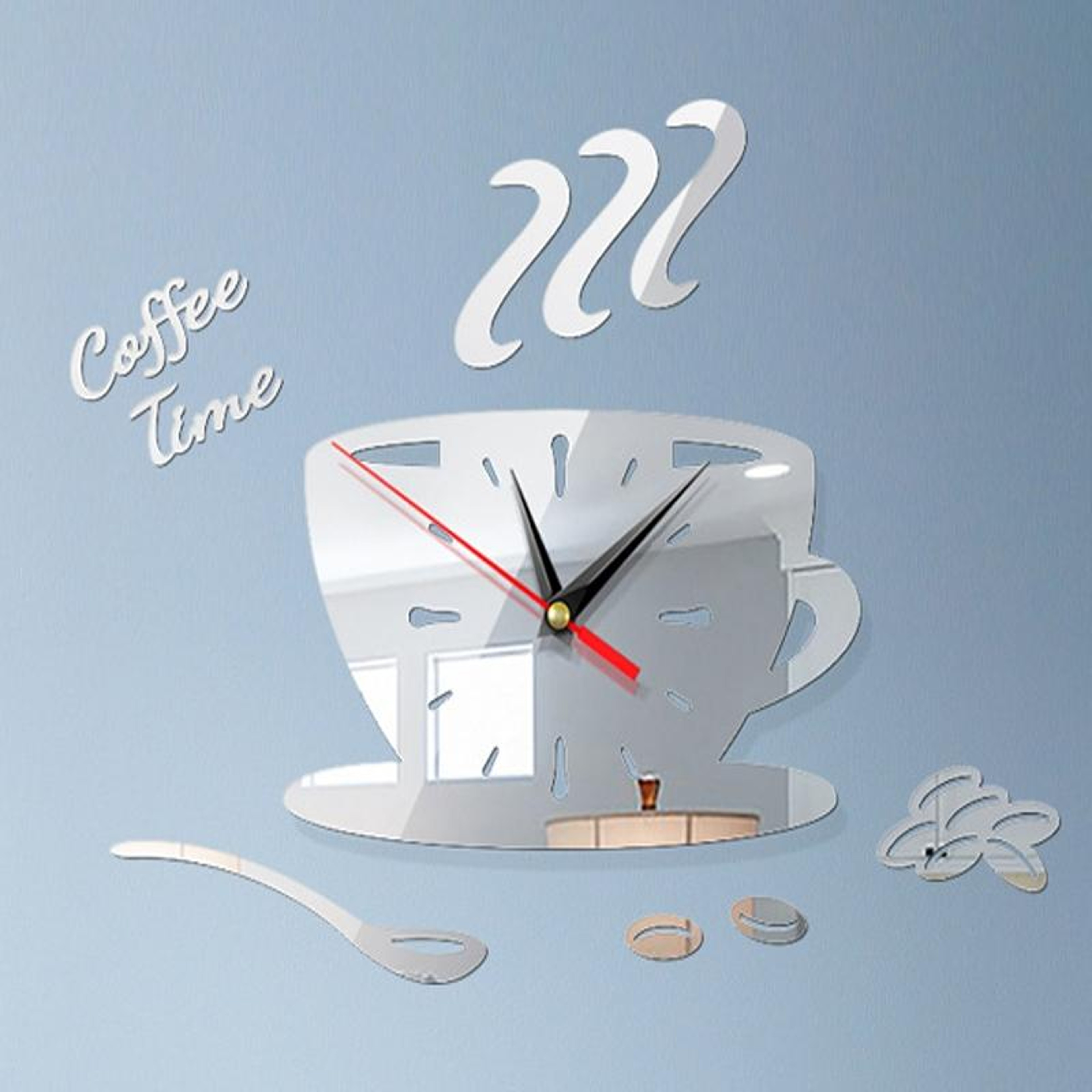 Coffee Time 3D Acrylic Mirror Wall Clock Silent DIY Wall Decor For Home  Office 1