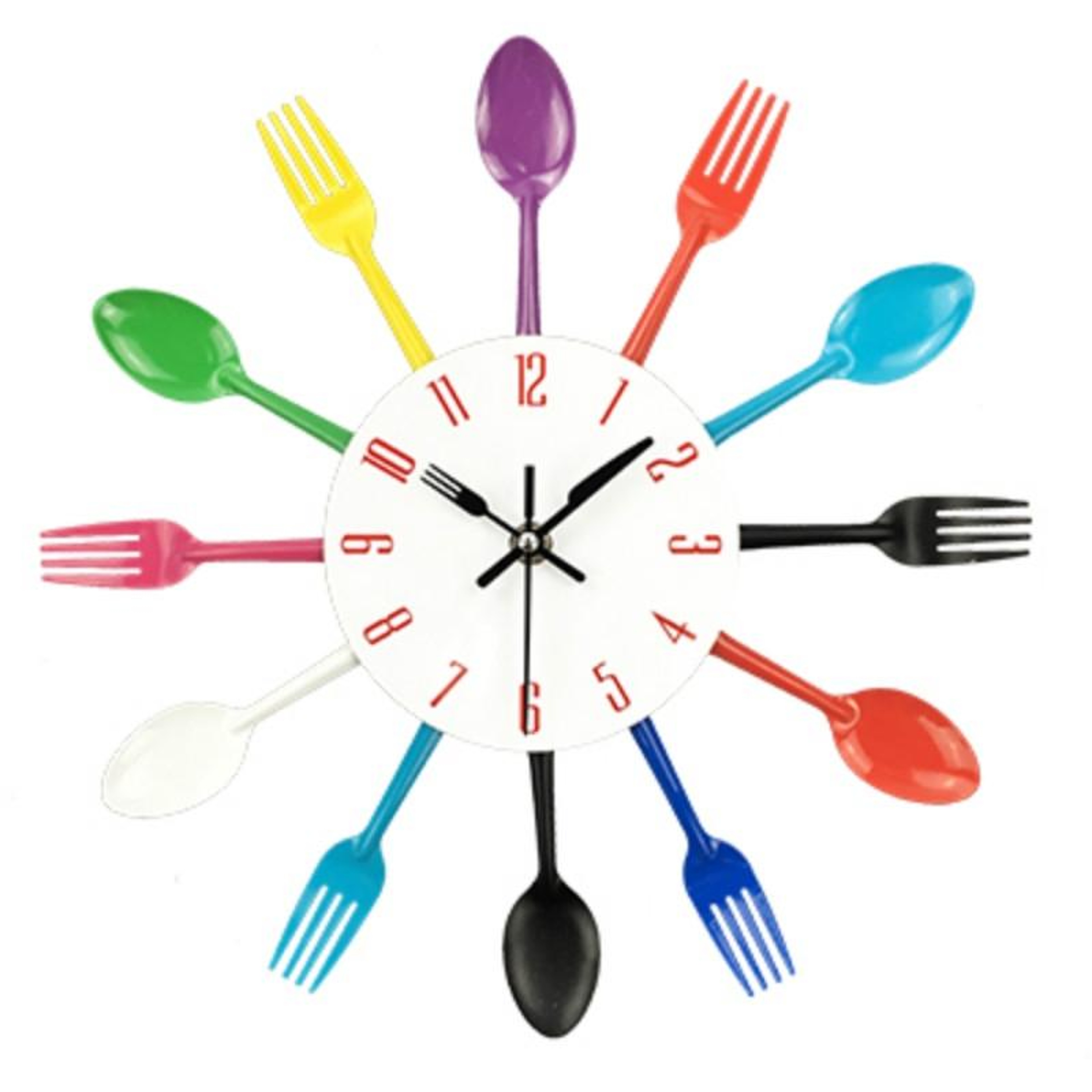 Modern Cutlery Kitchen Wall Clock With Silent Quartz Movement Decorative Metal Design 5