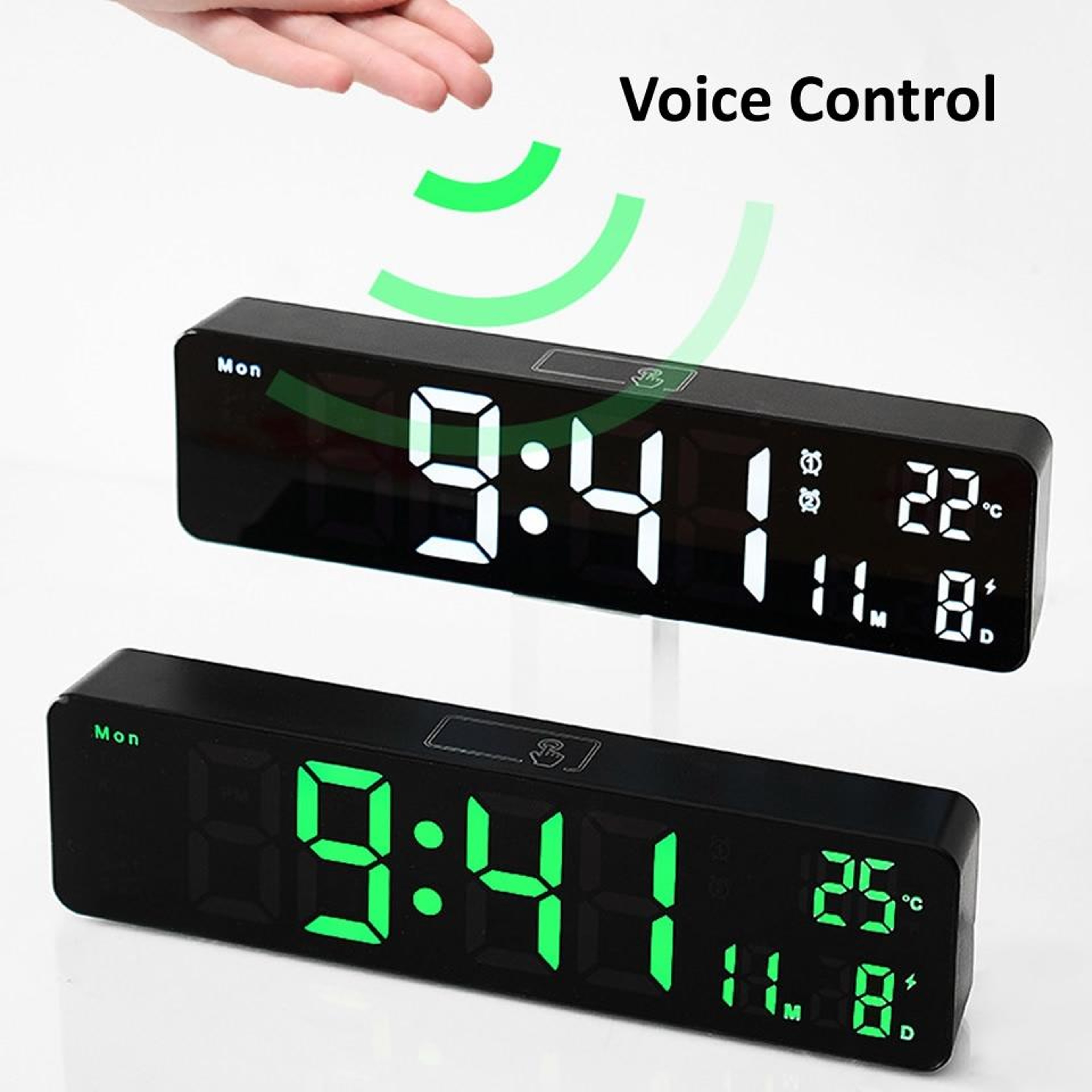 Smart LED Digital Alarm Clock With Temperature Display Dual Alarms  Adjustable Brightness 5
