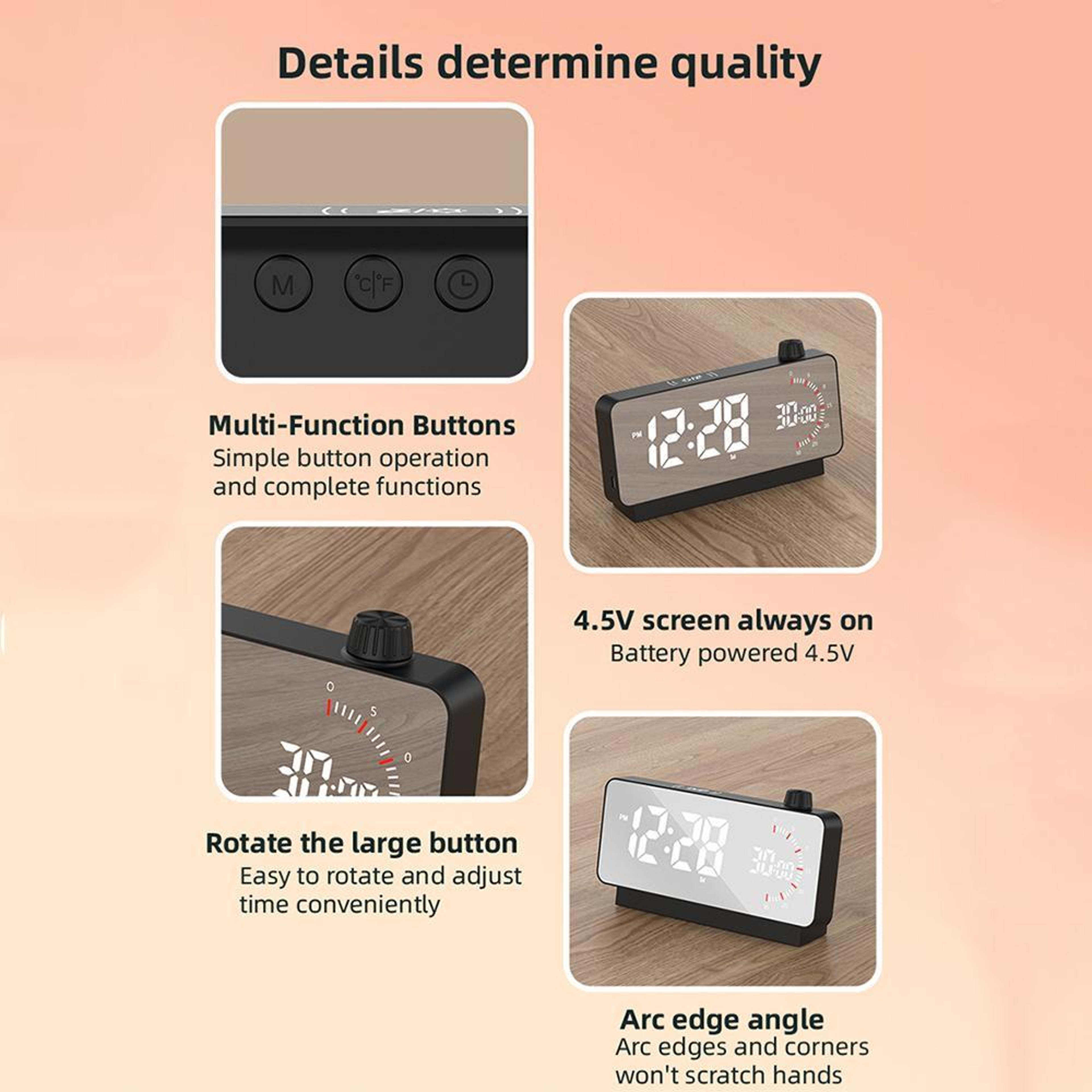 LumiMirror LED Alarm Clock With Visual Timer Dual Alarms  USB C Charging 5
