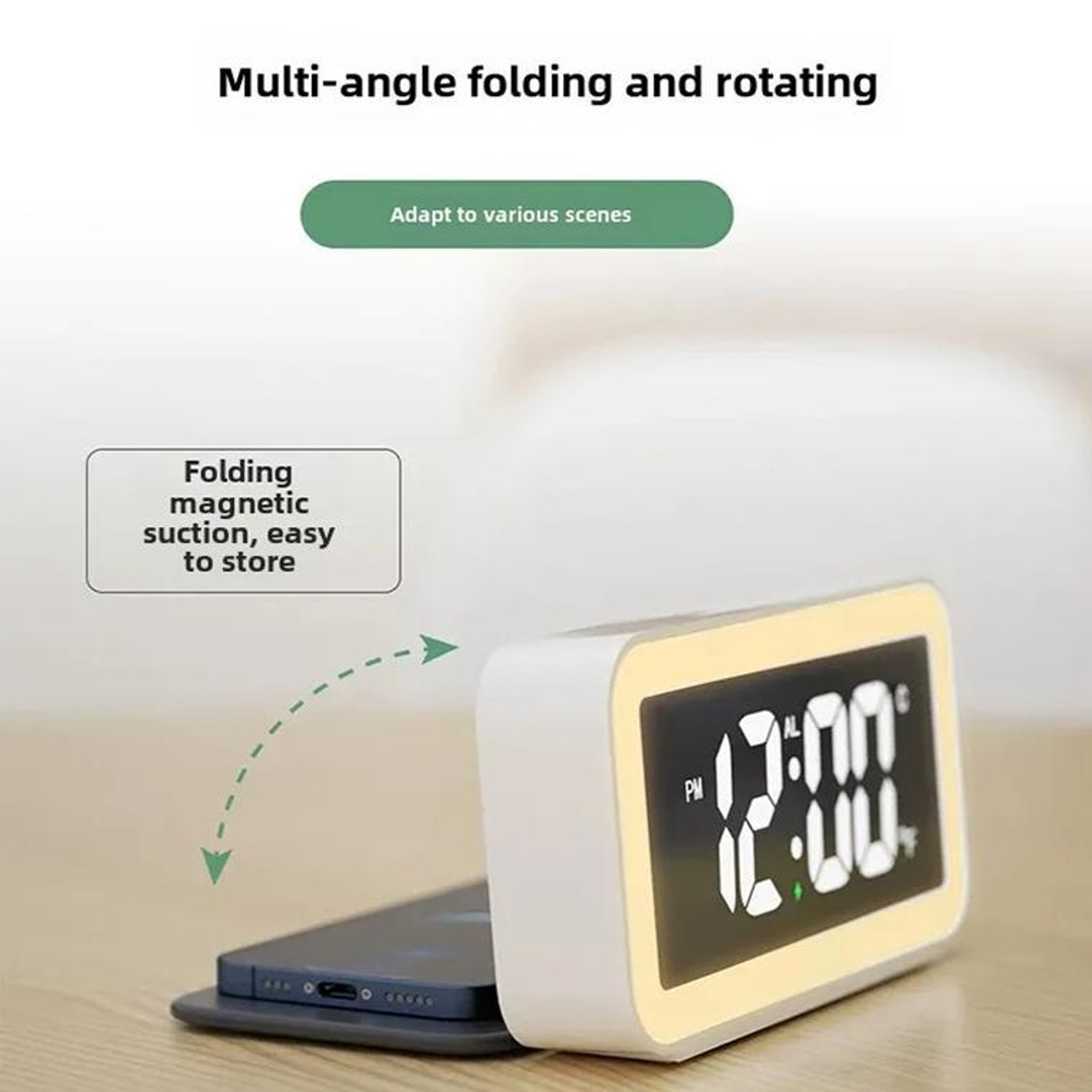 AuraCharge LED Alarm Clock With Wireless Charging Temperature Display  Ambient Night Light 6