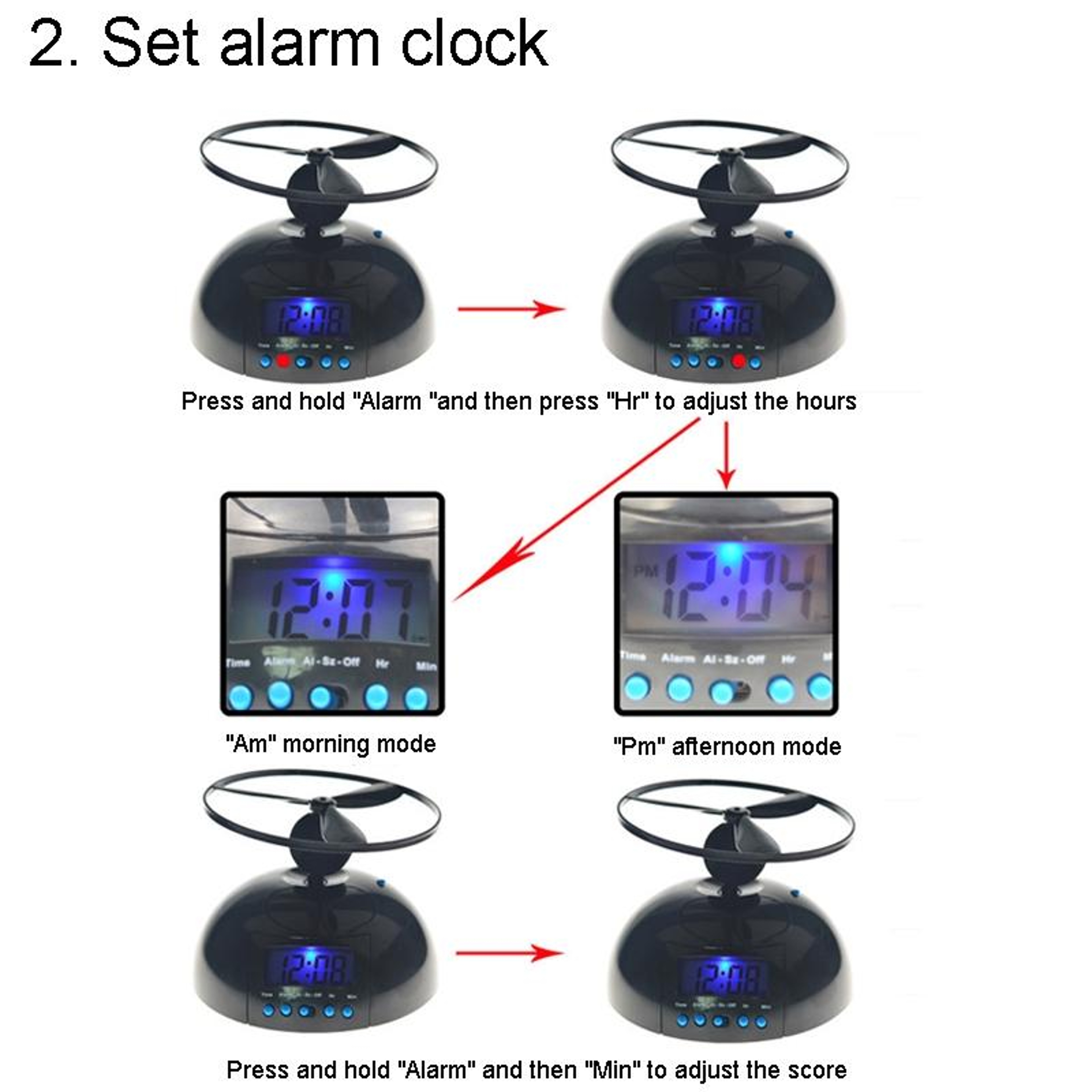 Flying Propeller Alarm Clock Digital LED Wake Up Clock For Heavy Sleepers 4