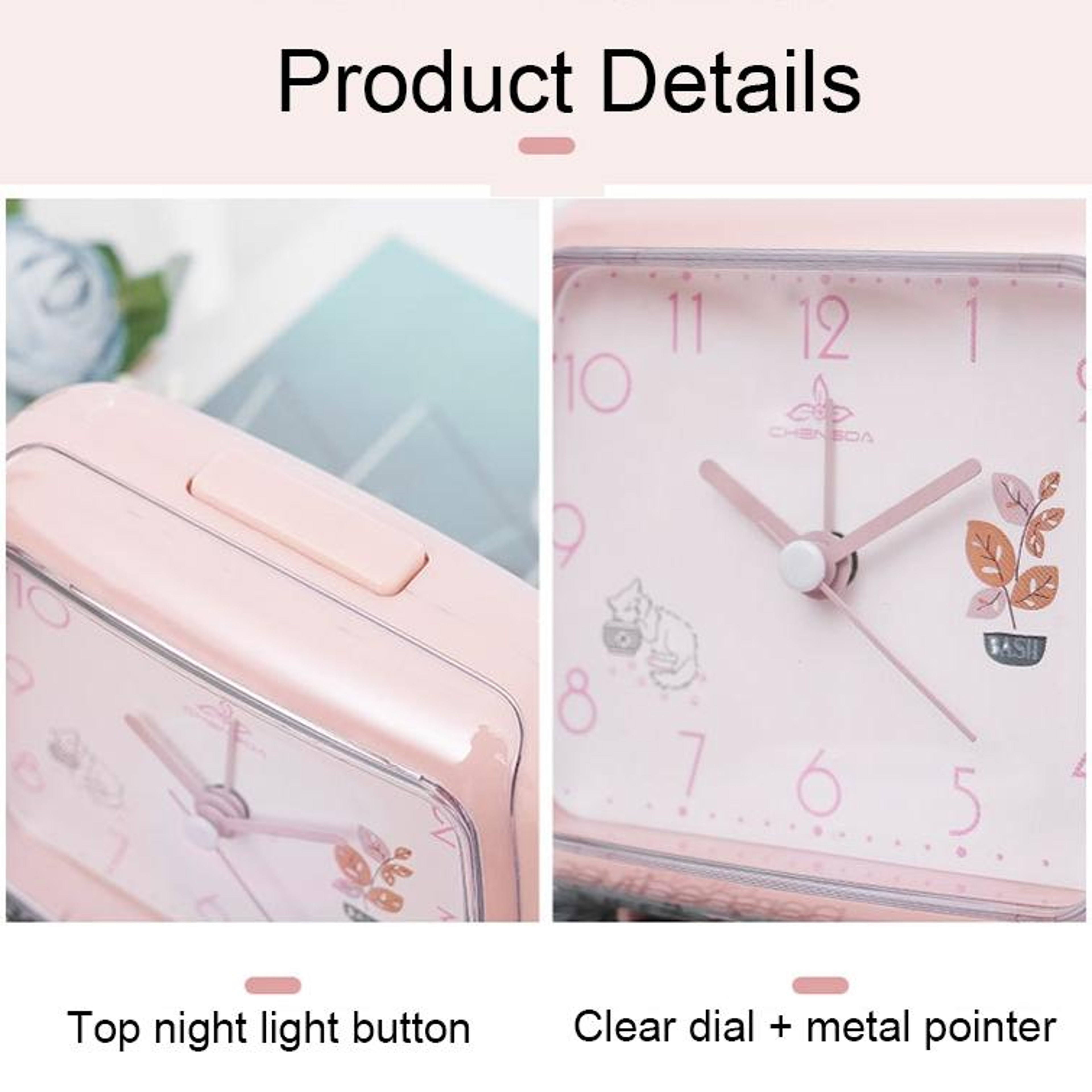 Kids Night Light Alarm Clock Cute Bedside Analog Clock For Childrens Bedroom 4