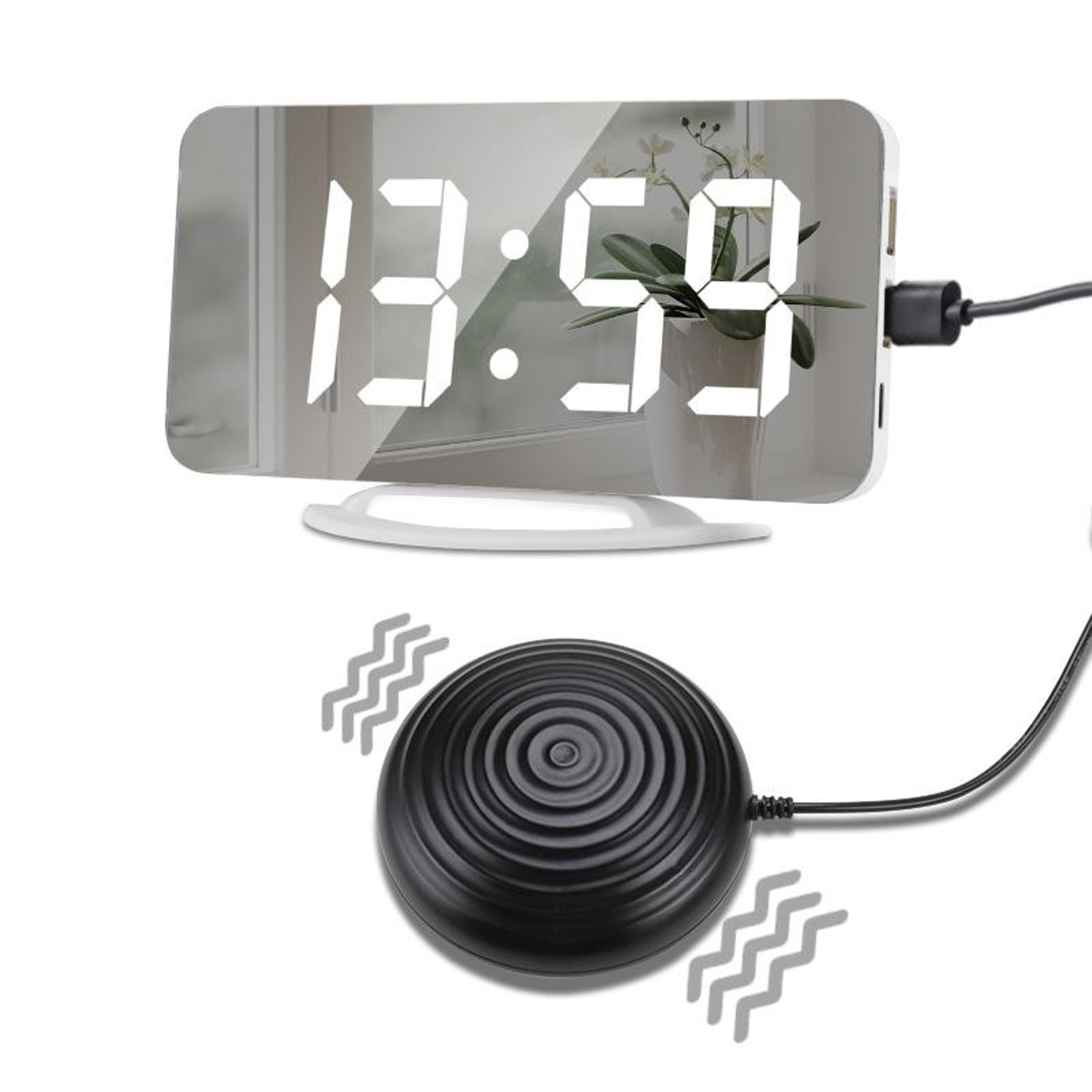 Smart LED Mirror Alarm Clock With Vibration Wake Up Auto Dimming  USB Power 0