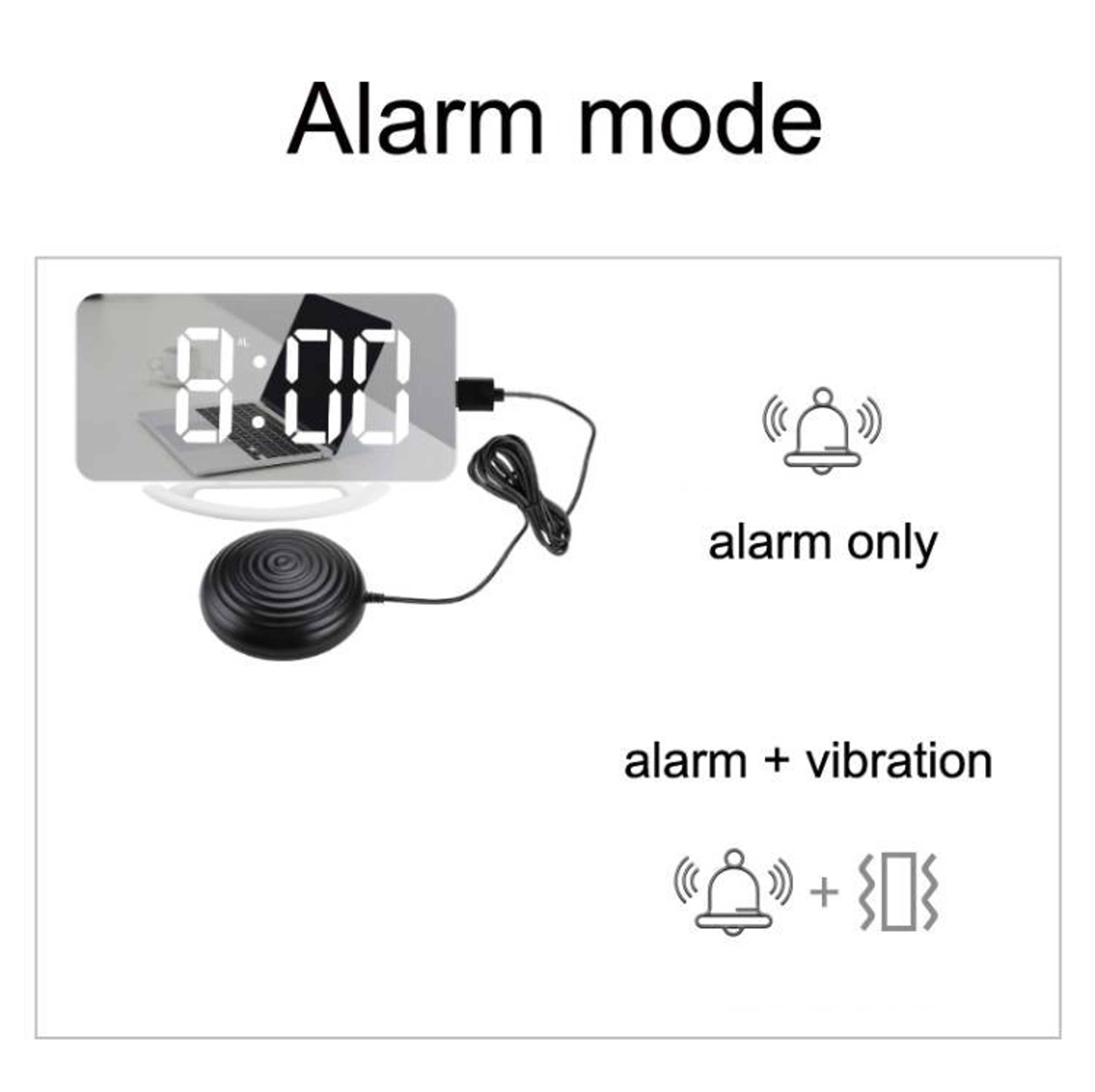 Smart LED Mirror Alarm Clock With Vibration Wake Up Auto Dimming  USB Power 2