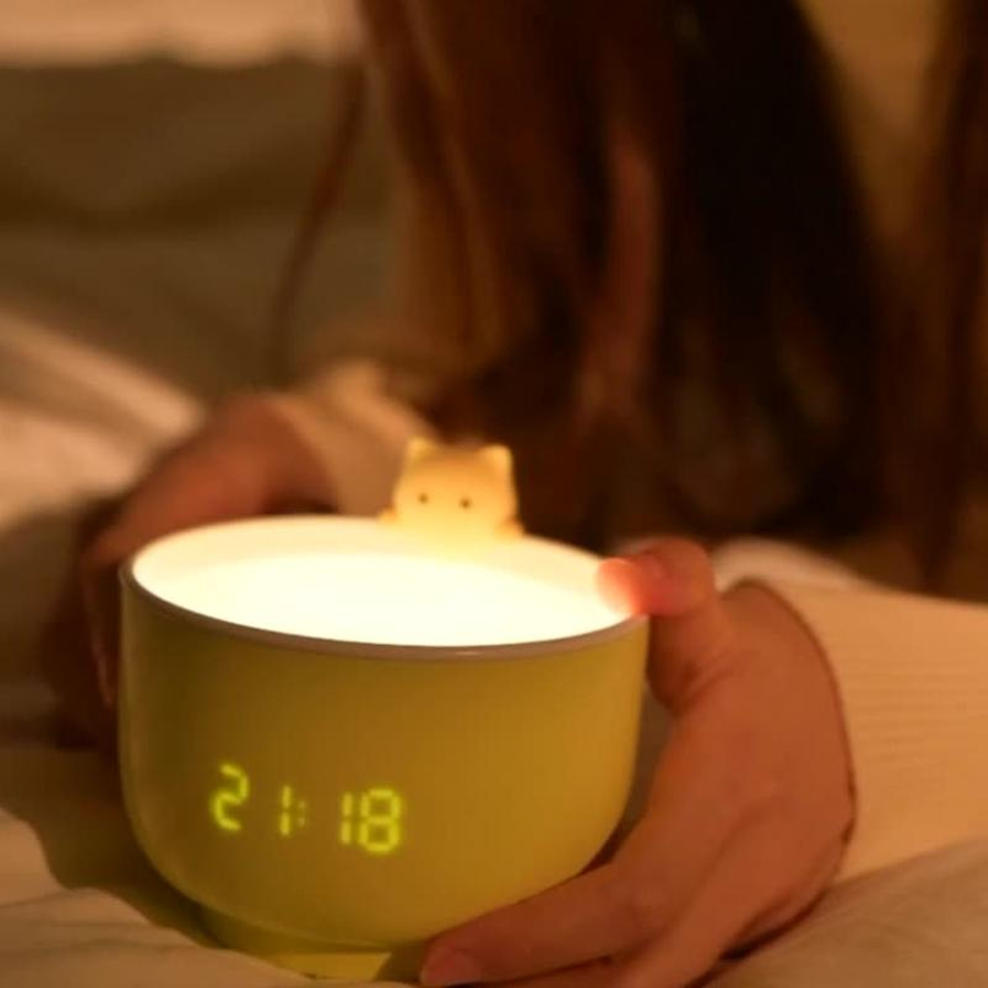 Cute Cat Voice Activated LED Alarm Clock Night Light With Time Display  Snooze 1
