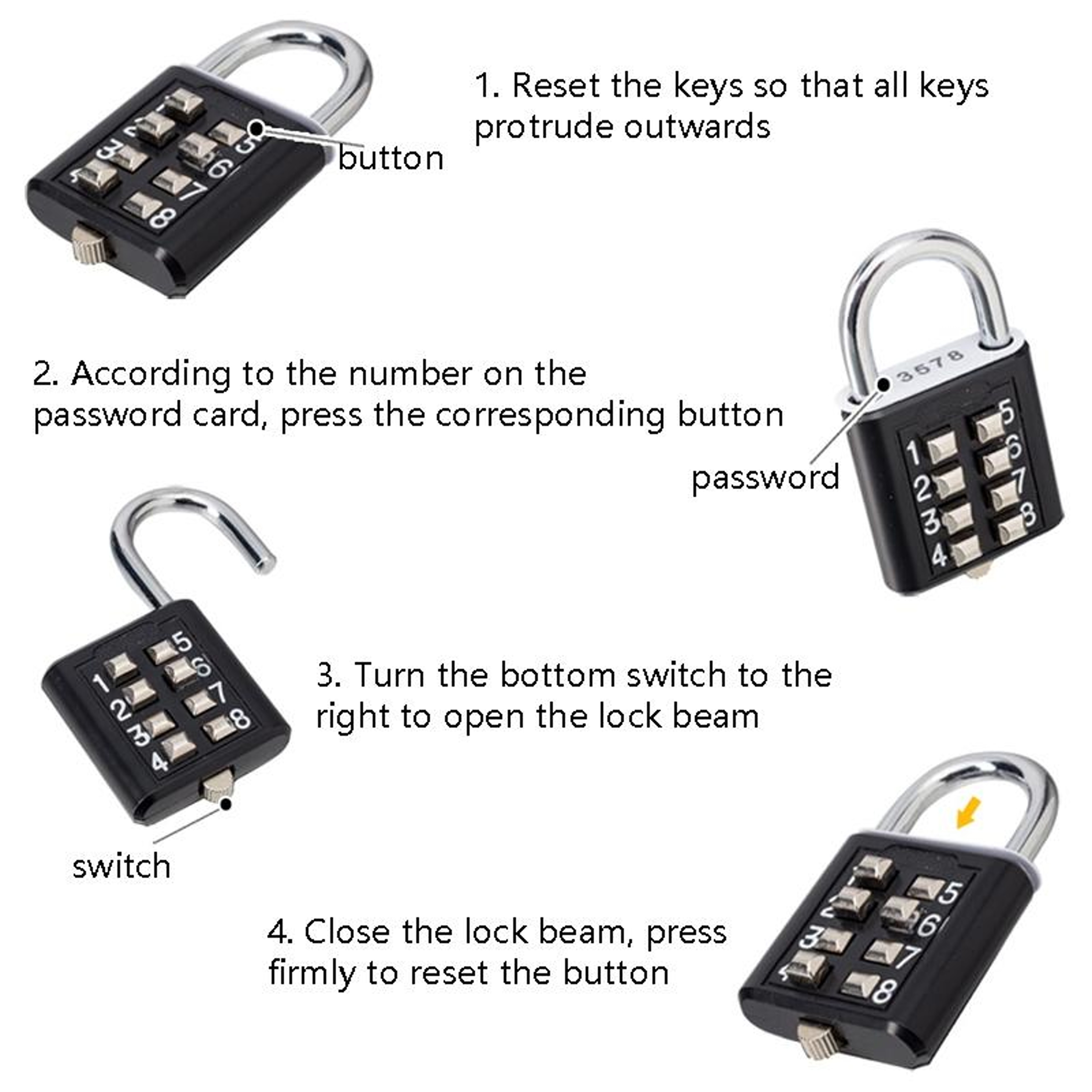 2 PCS Button Password Lock Keyless Cabinet Door And Tool Box Combination Padlock Set 5
