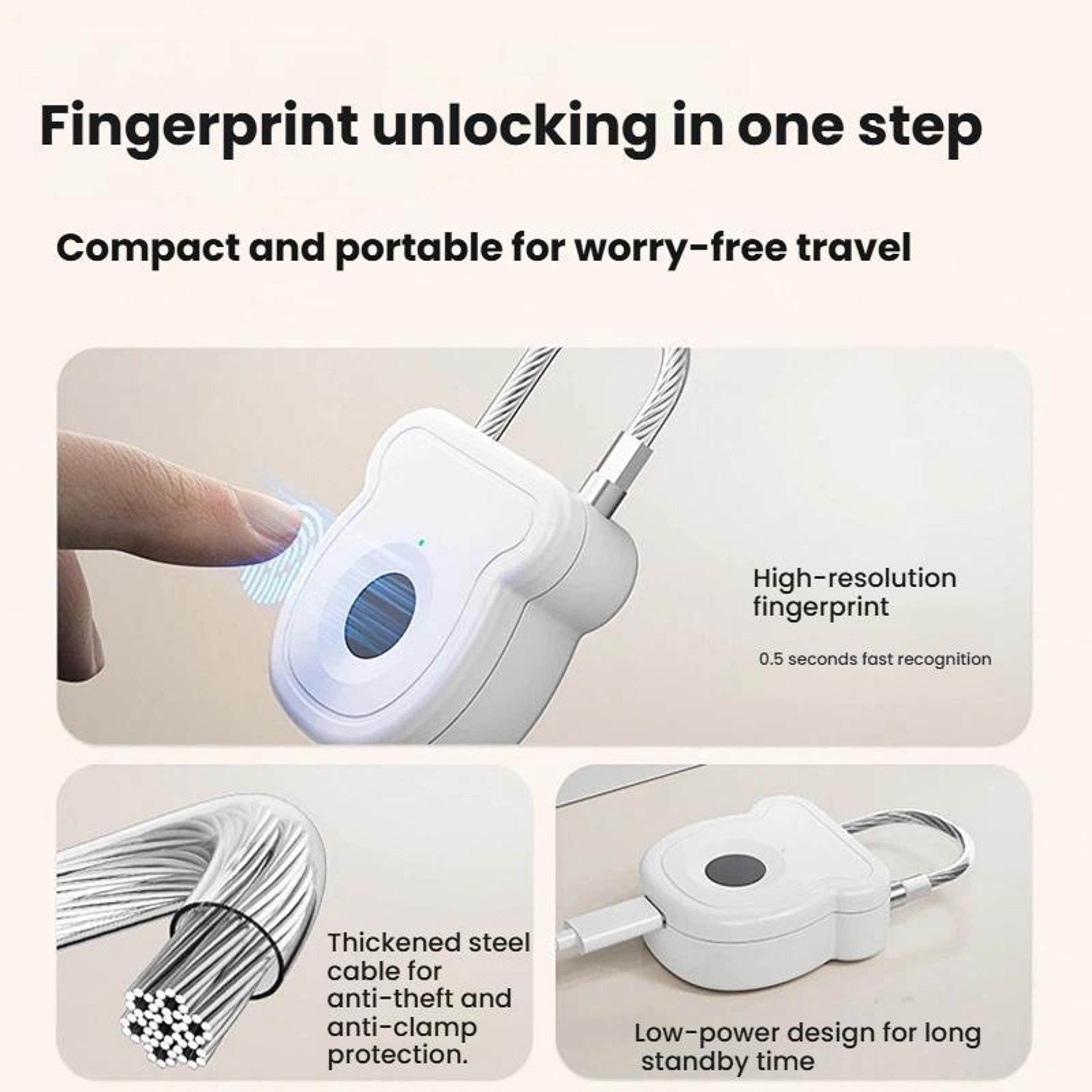 Smart Fingerprint Padlock USB C Rechargeable Biometric Lock For Luggage Gym Home And Office 3