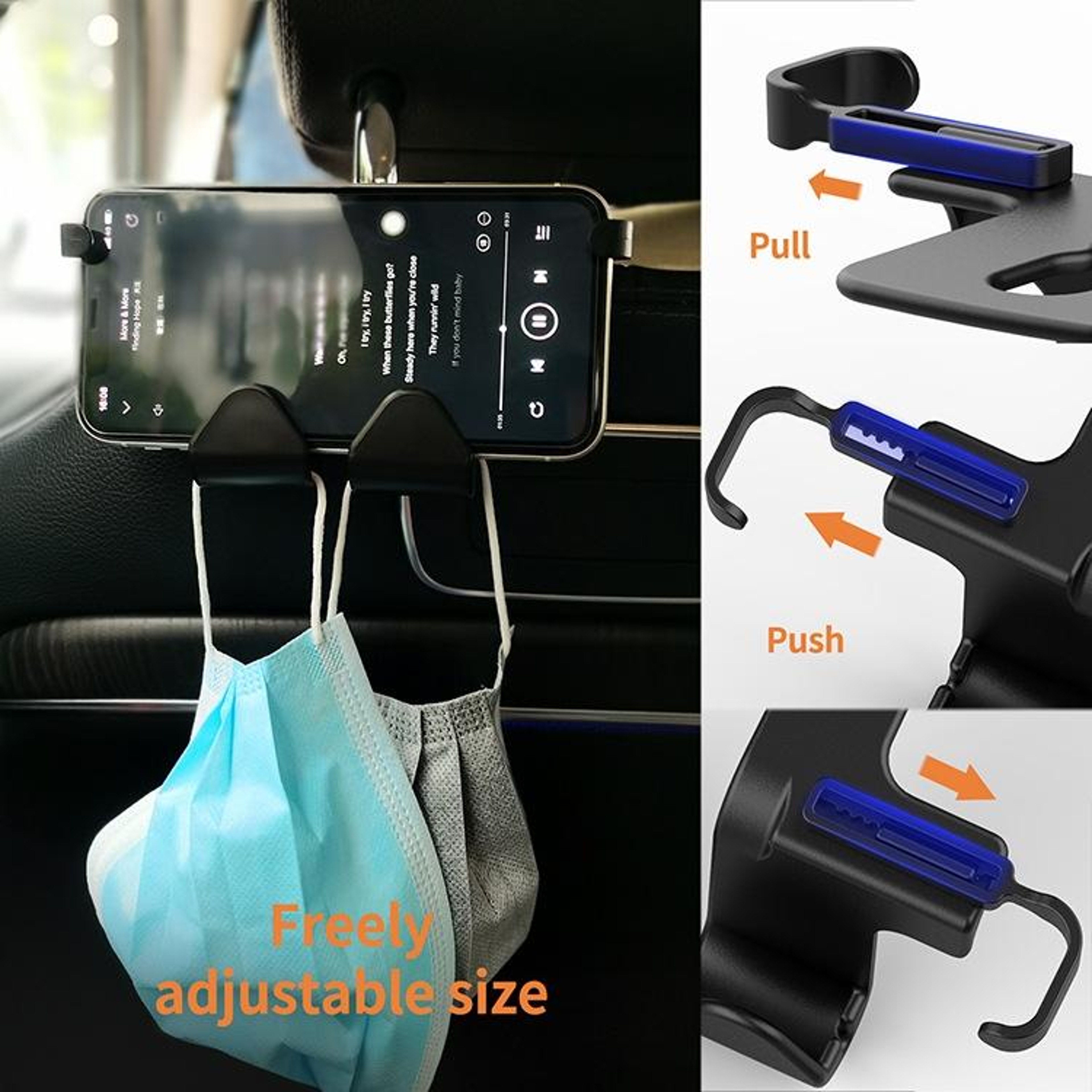 2 Pack Car Headrest Hook And Car Phone Holder Hook Space Saving Car Seat Organizer 2