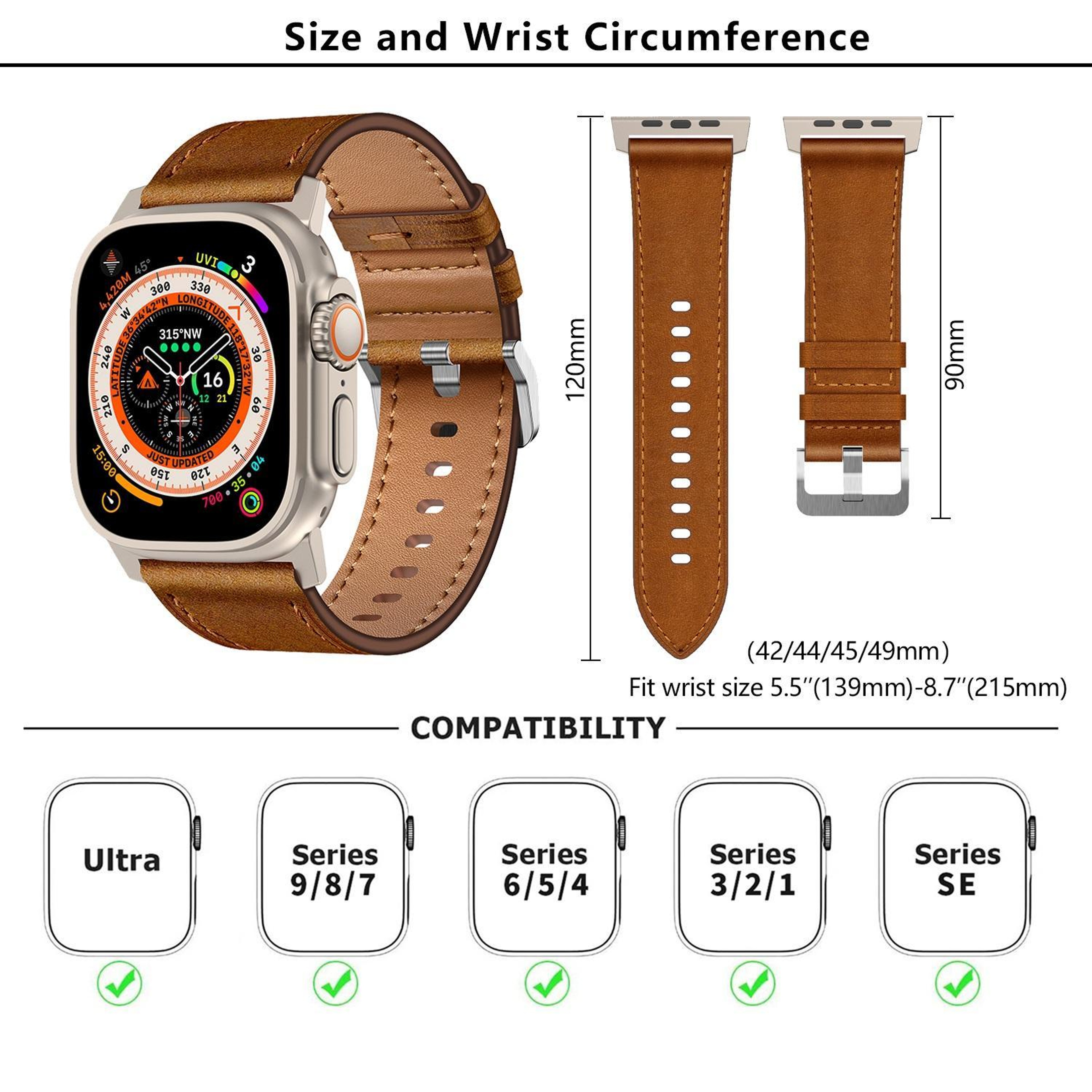 Kalebol Apple Watch Leather Band Genuine Leather Replacement Strap For Apple Watch 11