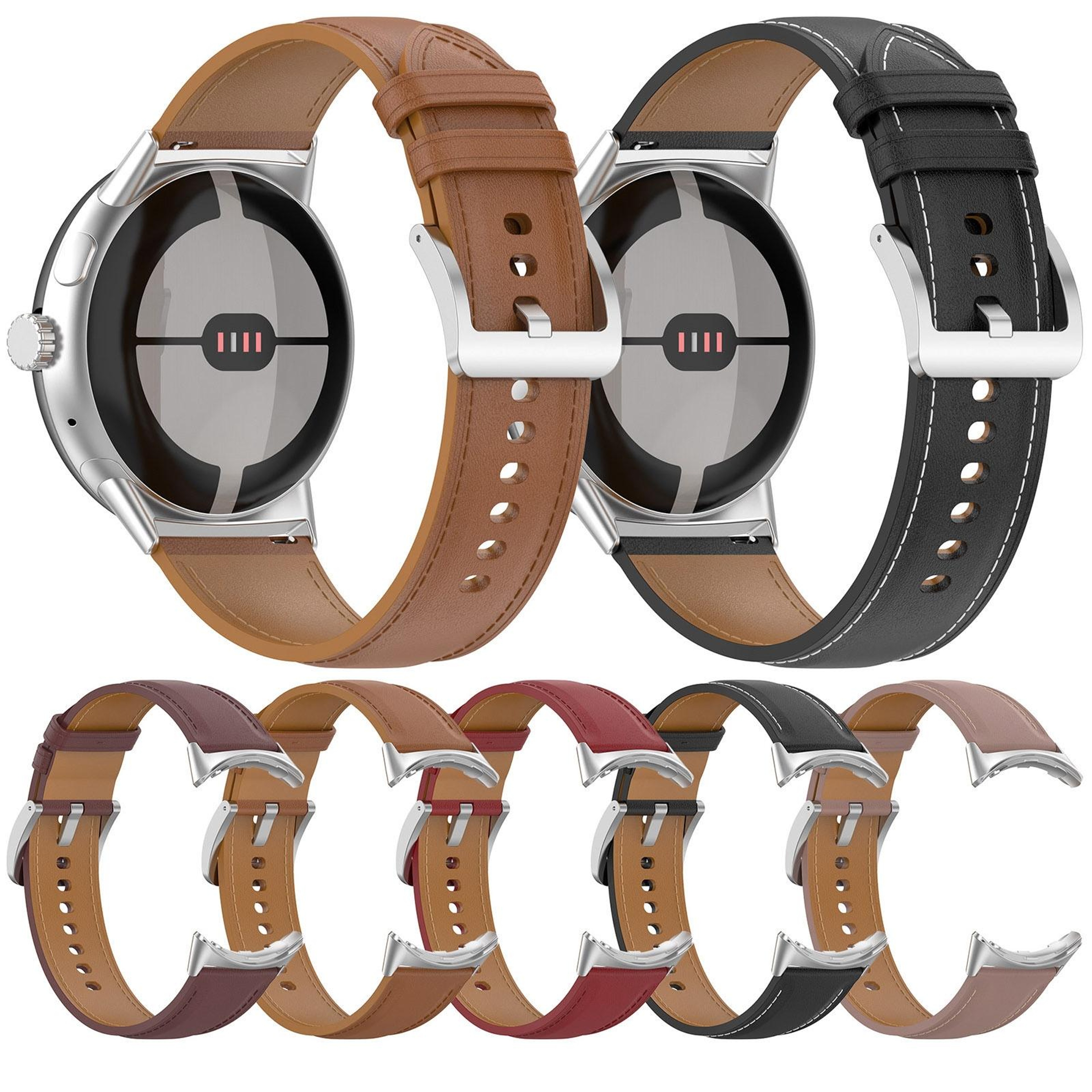 Premium Google Pixel Watch band Leather Strap for Pixel Watch 4 3 2 1 41mm with Embossed Stitching – view 6