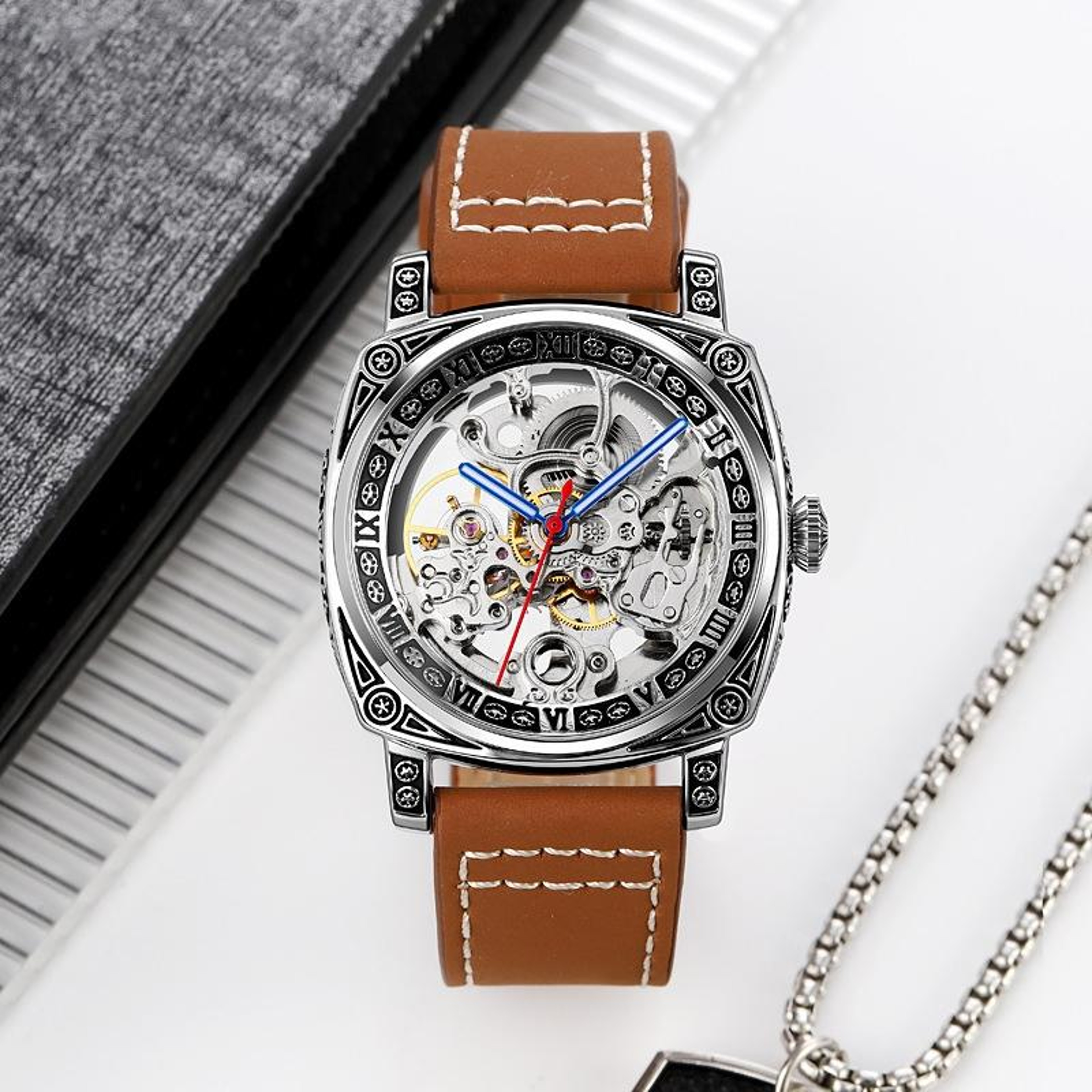 SKMEI 9271 Automatic Mechanical Watch Waterproof Leather Strap Mens Dress Watch 4