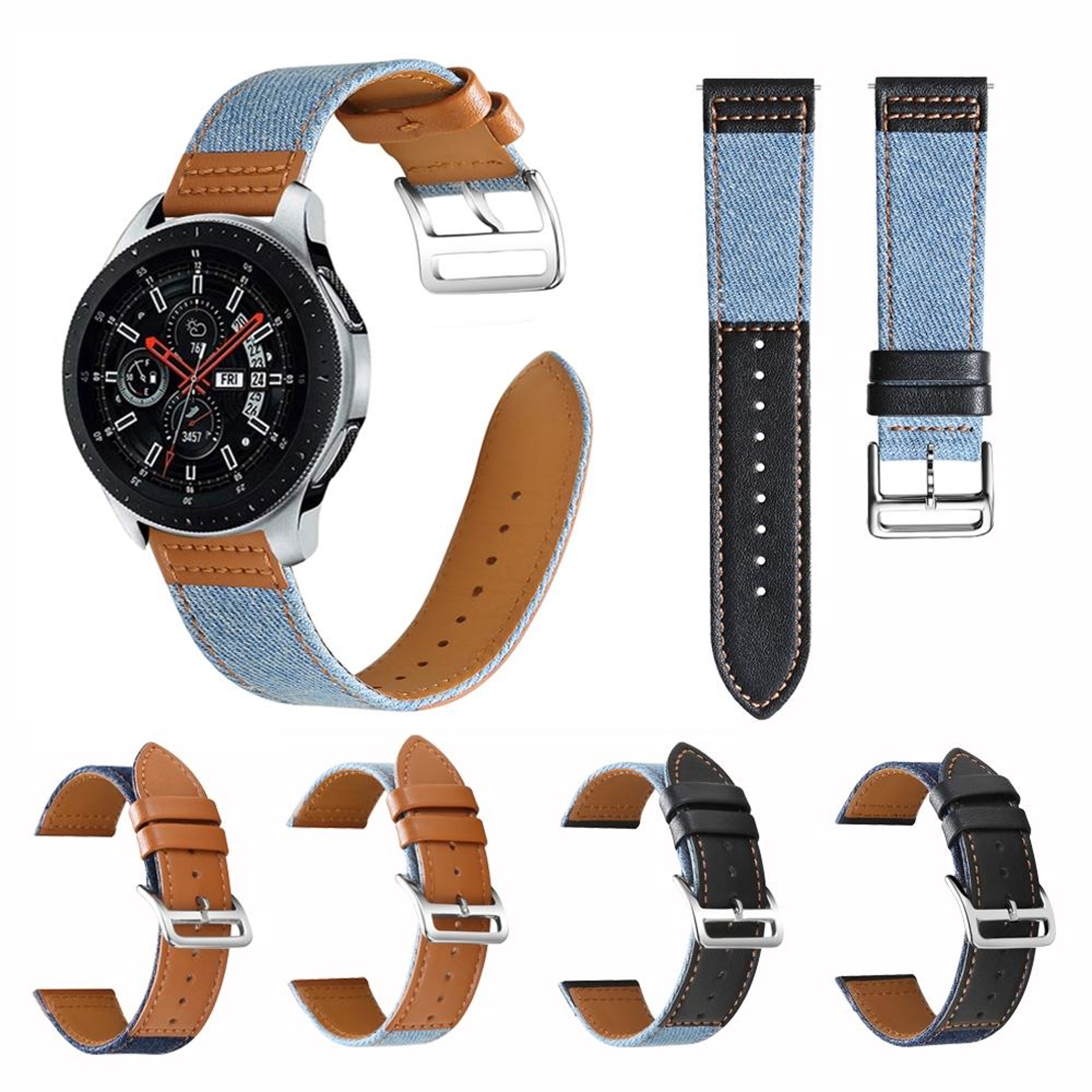 22mm Denim Leather Watch Band Breathable Adjustable Replacement Watch Strap For Smartwatches 7