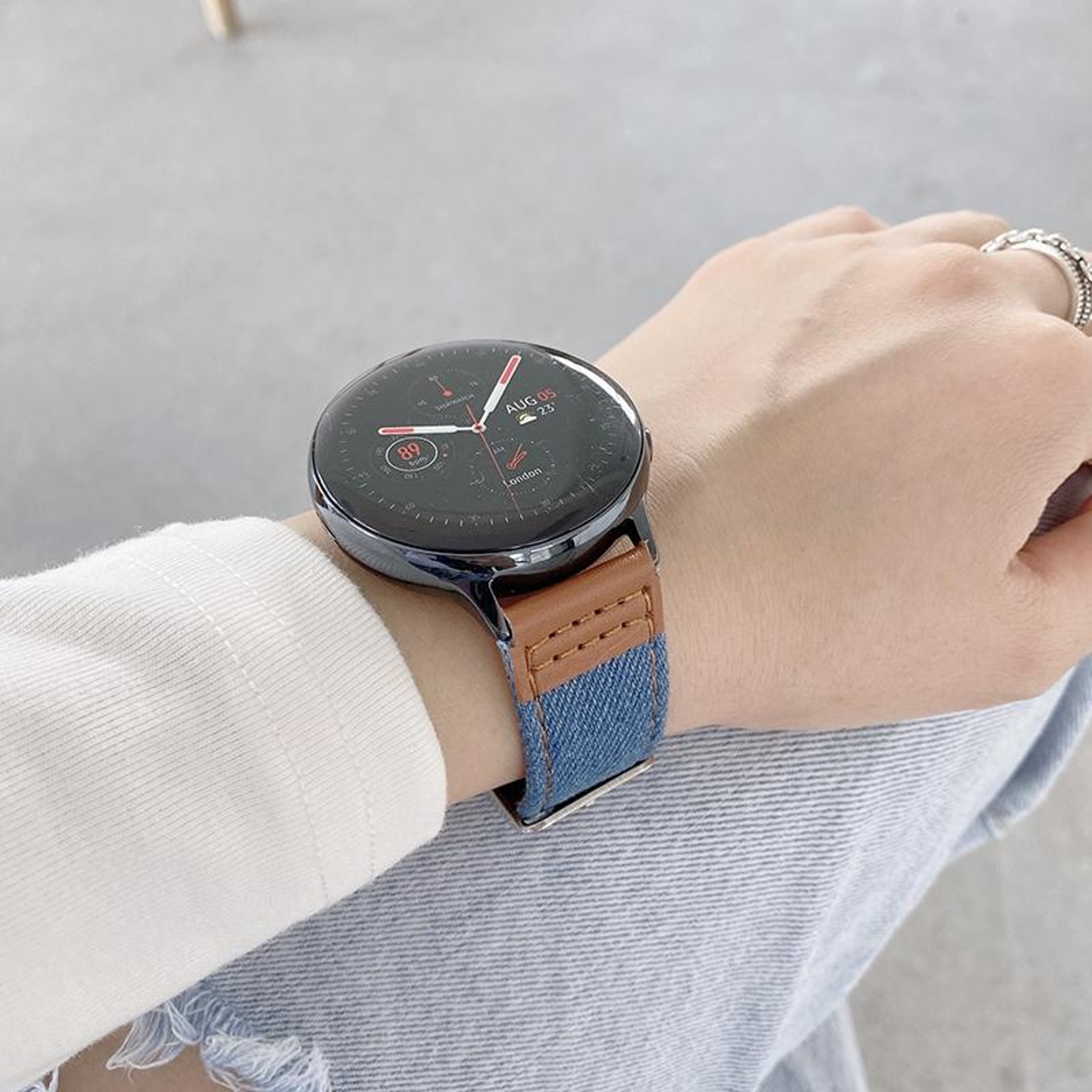 22mm Denim Leather Watch Band Breathable Adjustable Replacement Watch Strap For Smartwatches 1
