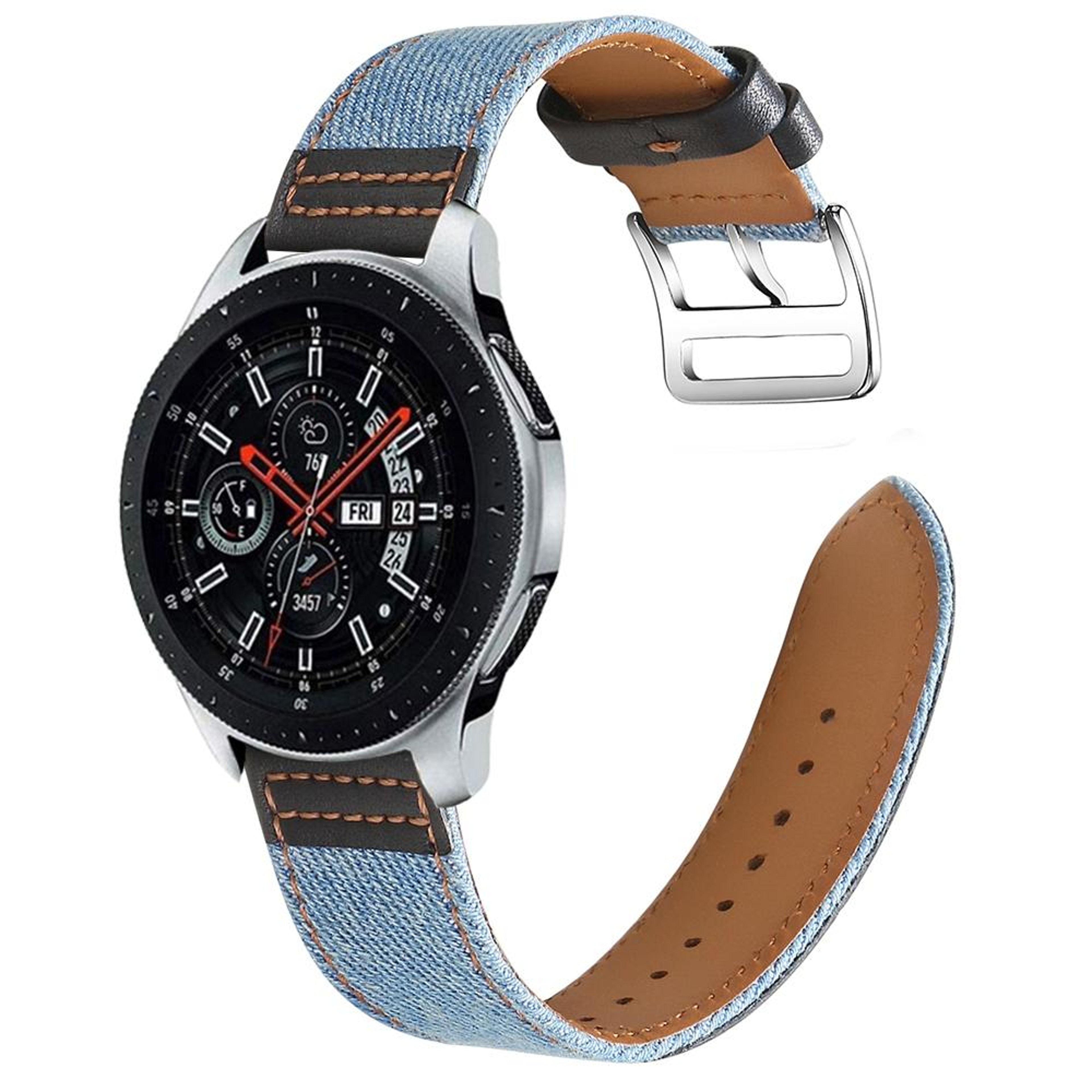22mm Denim Leather Watch Band Breathable Adjustable Replacement Watch Strap For Smartwatches 5