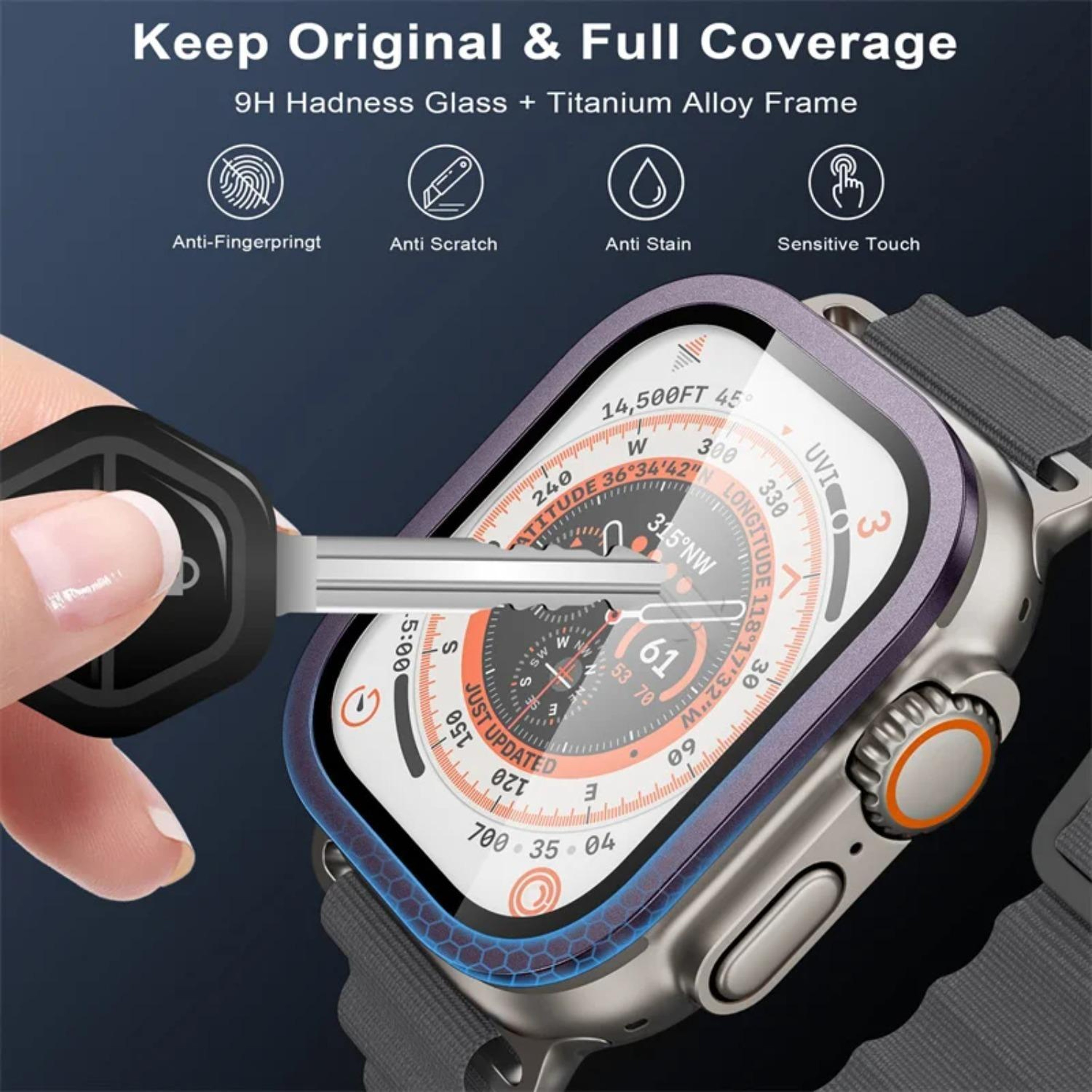 Apple Watch Ultra 49mm Titanium Screen Protector With Tempered Glass Case Full Coverage 7
