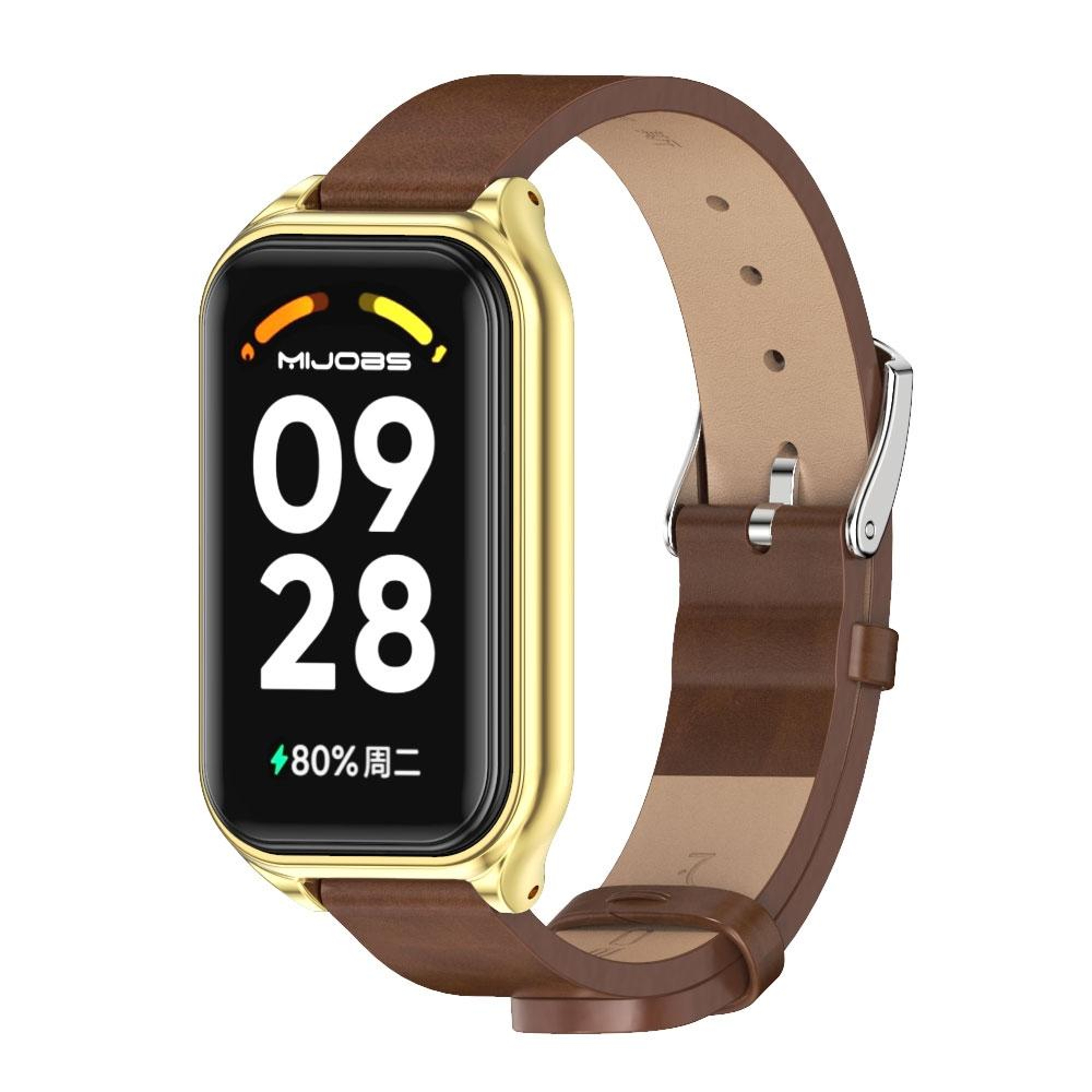 Mijobs Xiaomi Smart Band 8 Active Redmi Band 2 PU Leather Watch Band With Metal Shell Replacement S 2