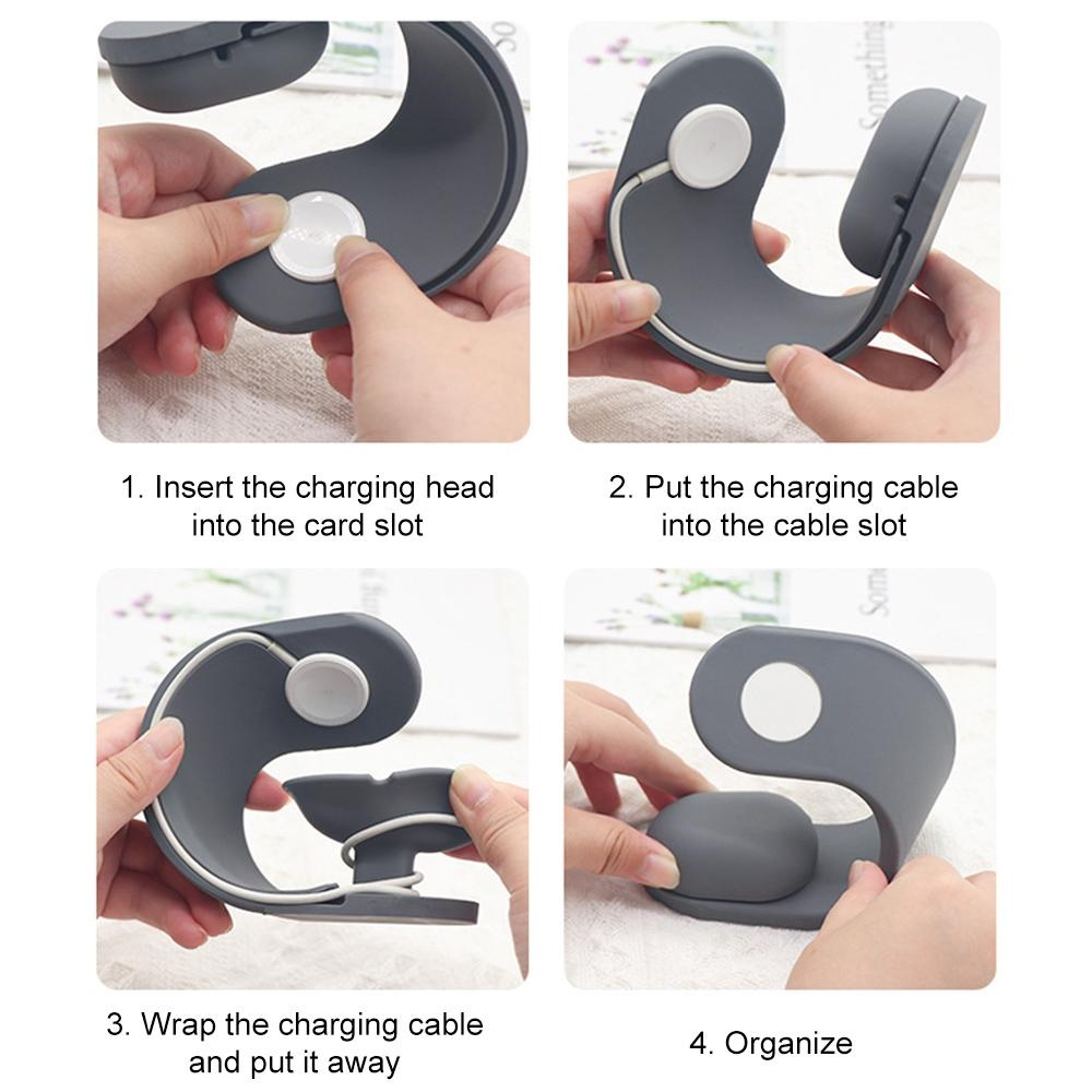Apple Watch Charging Stand U Shaped Silicone Charging Holder With Cable Organizer 4