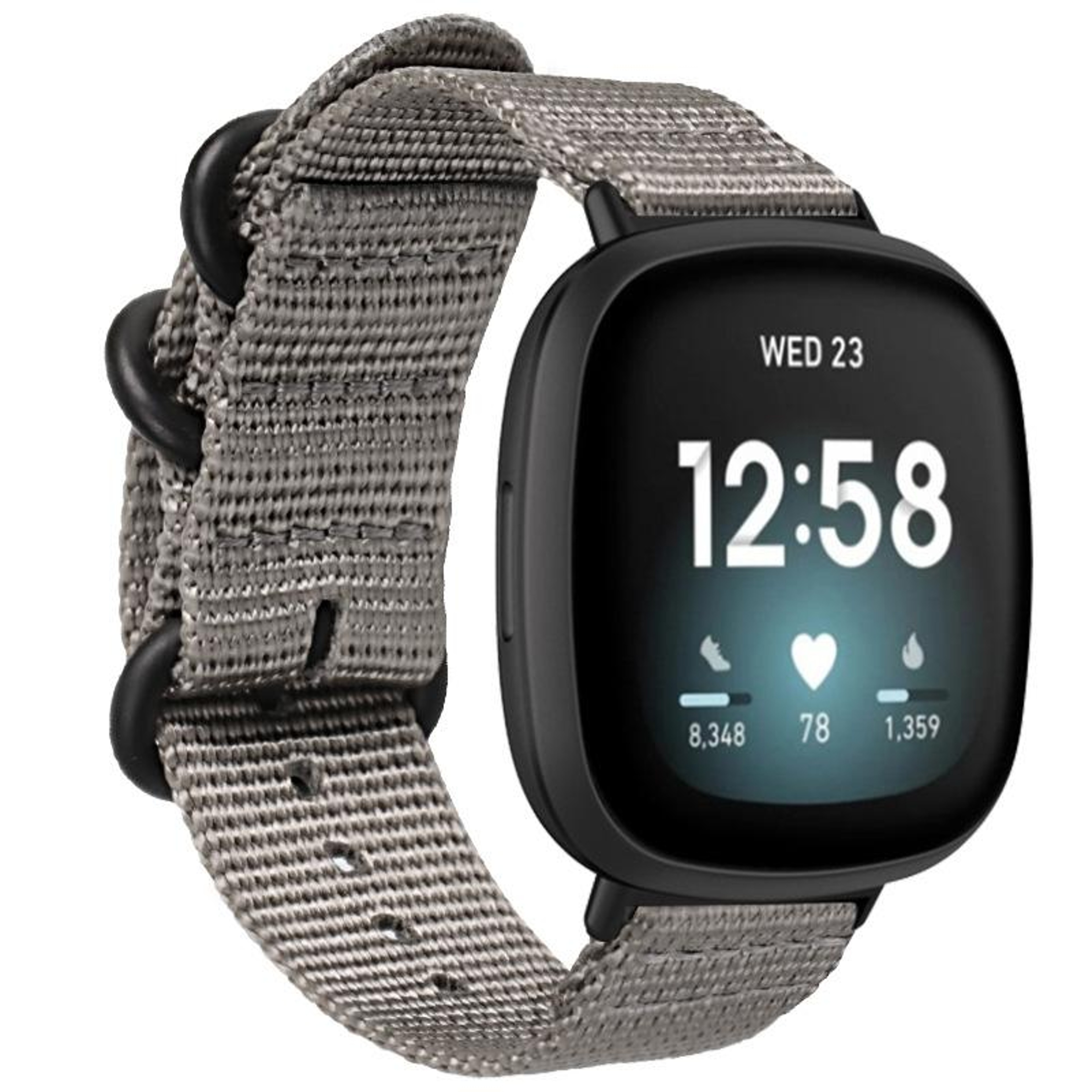 Fitbit Versa 4 Sense 2 Nylon Watch Band Adjustable Replacement Strap With Three Ring Steel Buckle 5