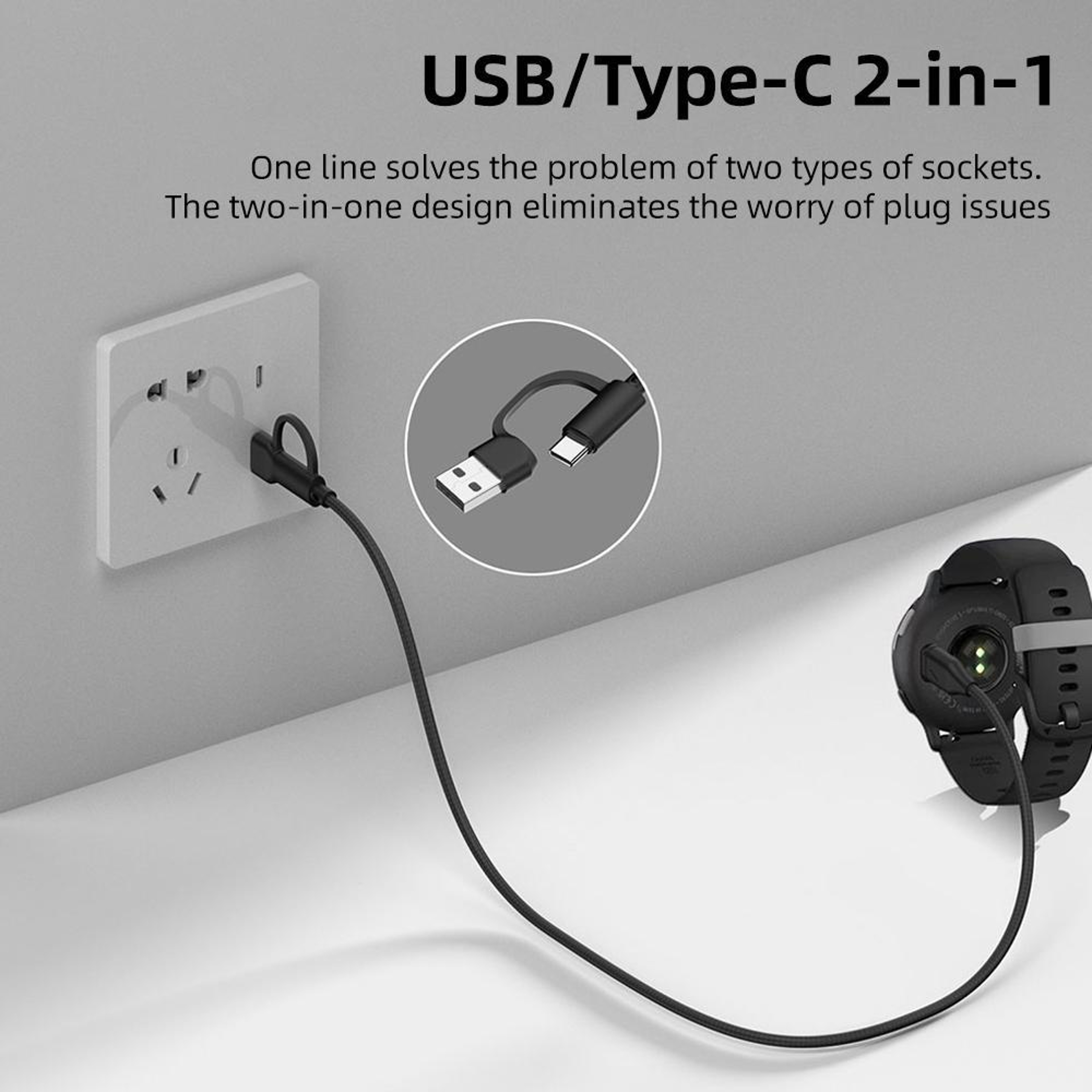 Garmin Watch Charger 2 In 1 USB C USB A Charging Cable Fast Charging Braided Cable 8